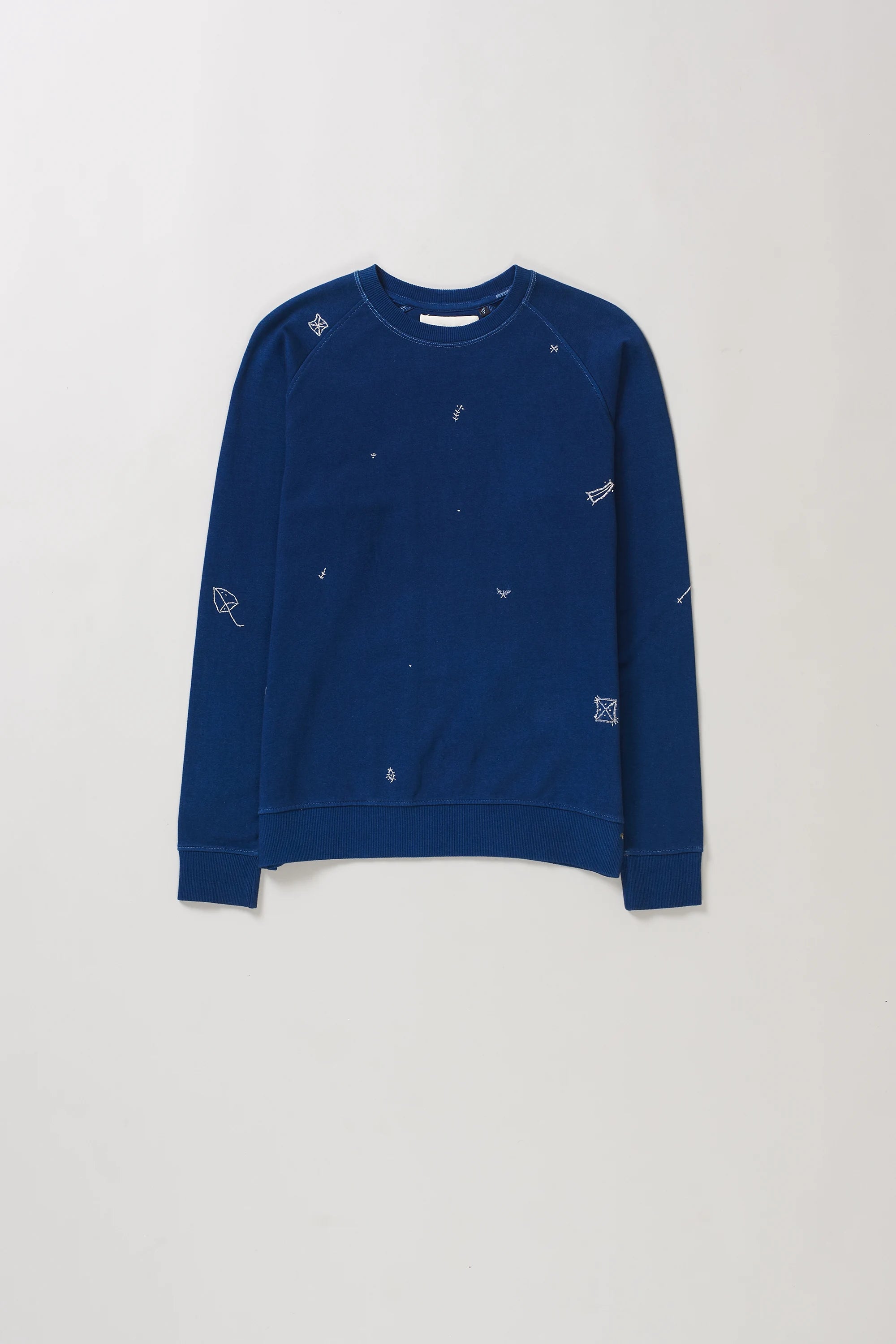 Front image of medium indigo cotton sweatshirt
