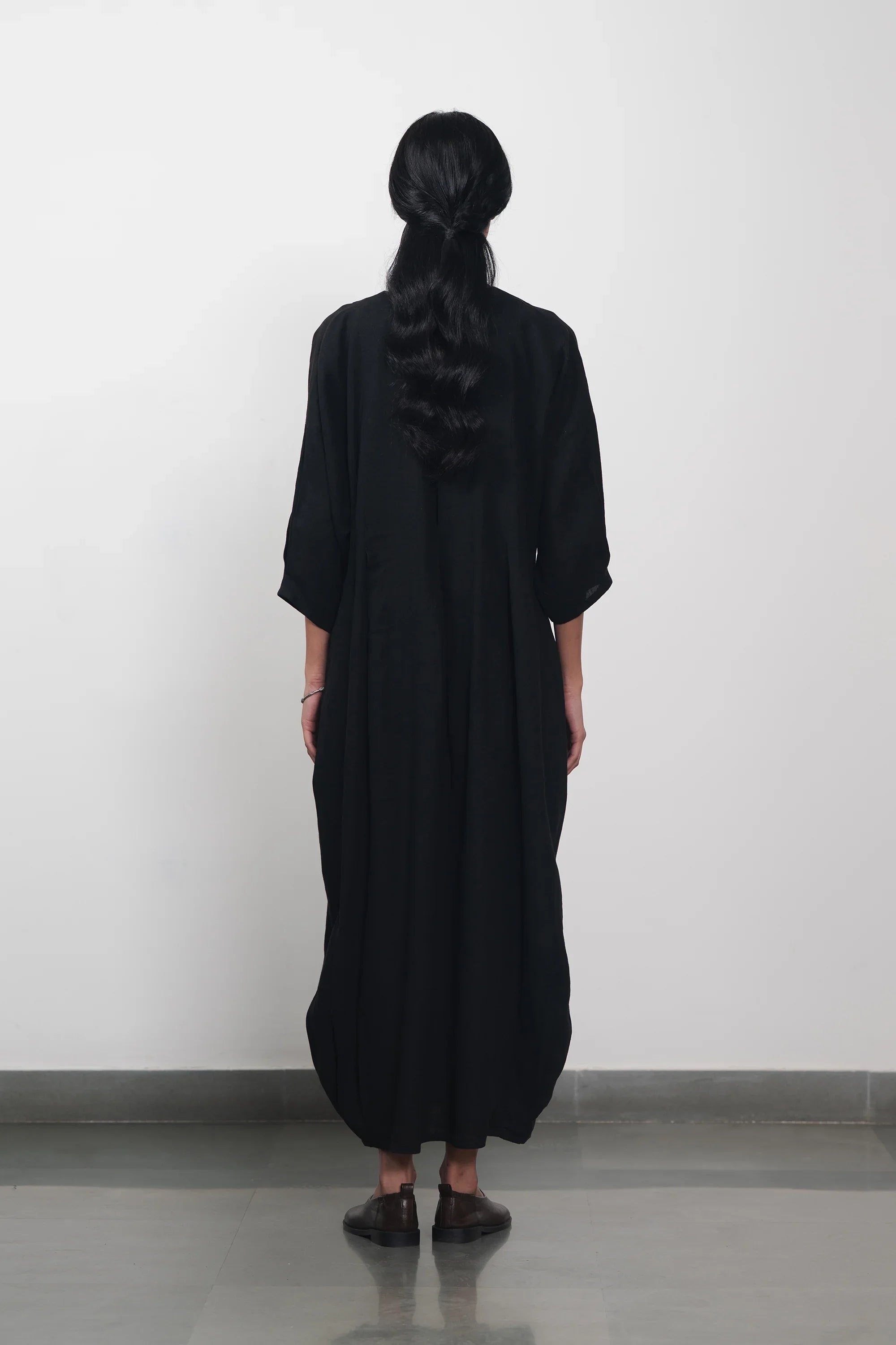 Sculptured Pleated Dress in Linen