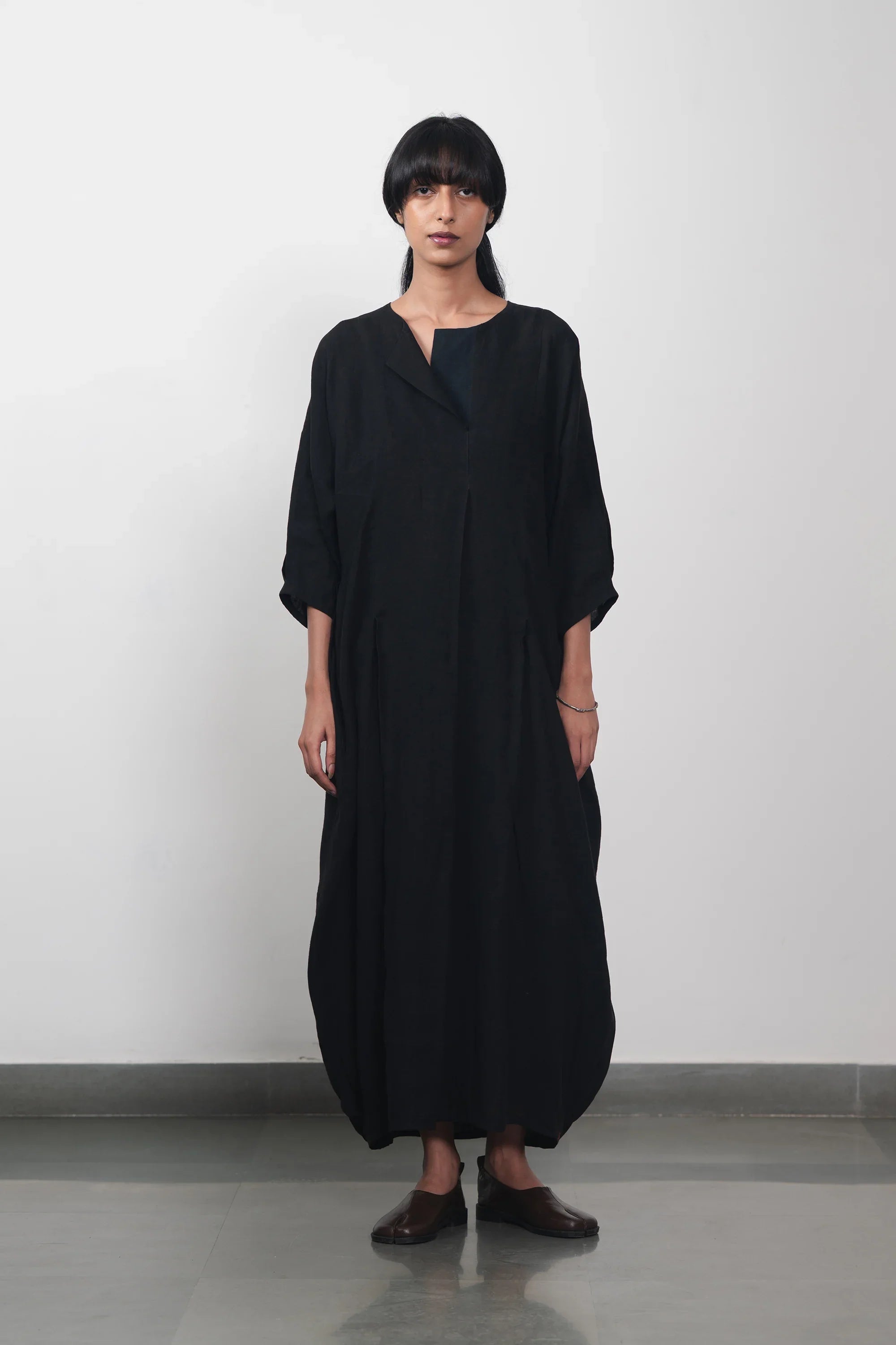 Sculptured Pleated Dress in Linen