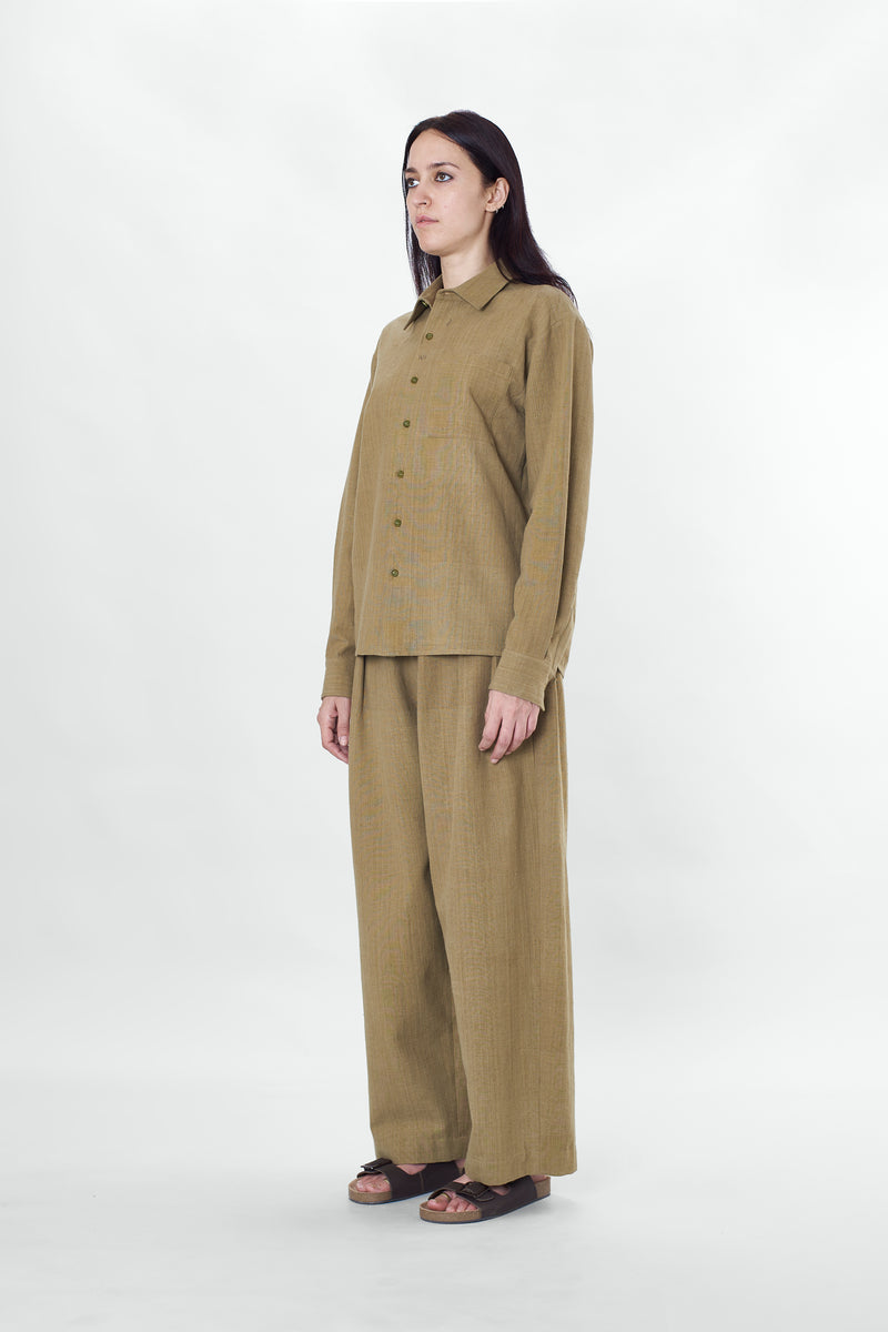 FLAXEN YELLOW PLEATED TROUSERS