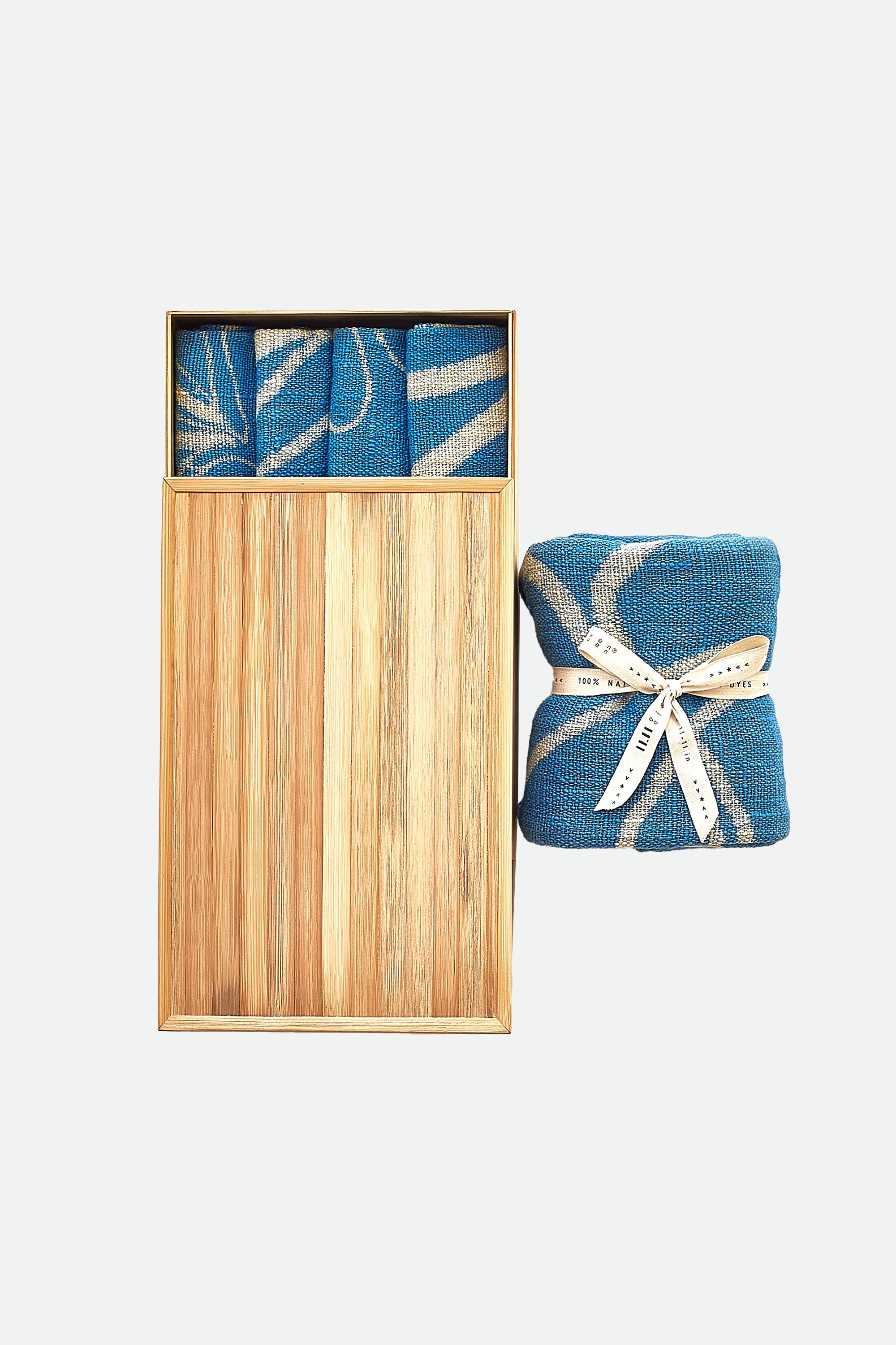 MEDIUM INDIGO HAND PAINTED TOWEL BOX SET