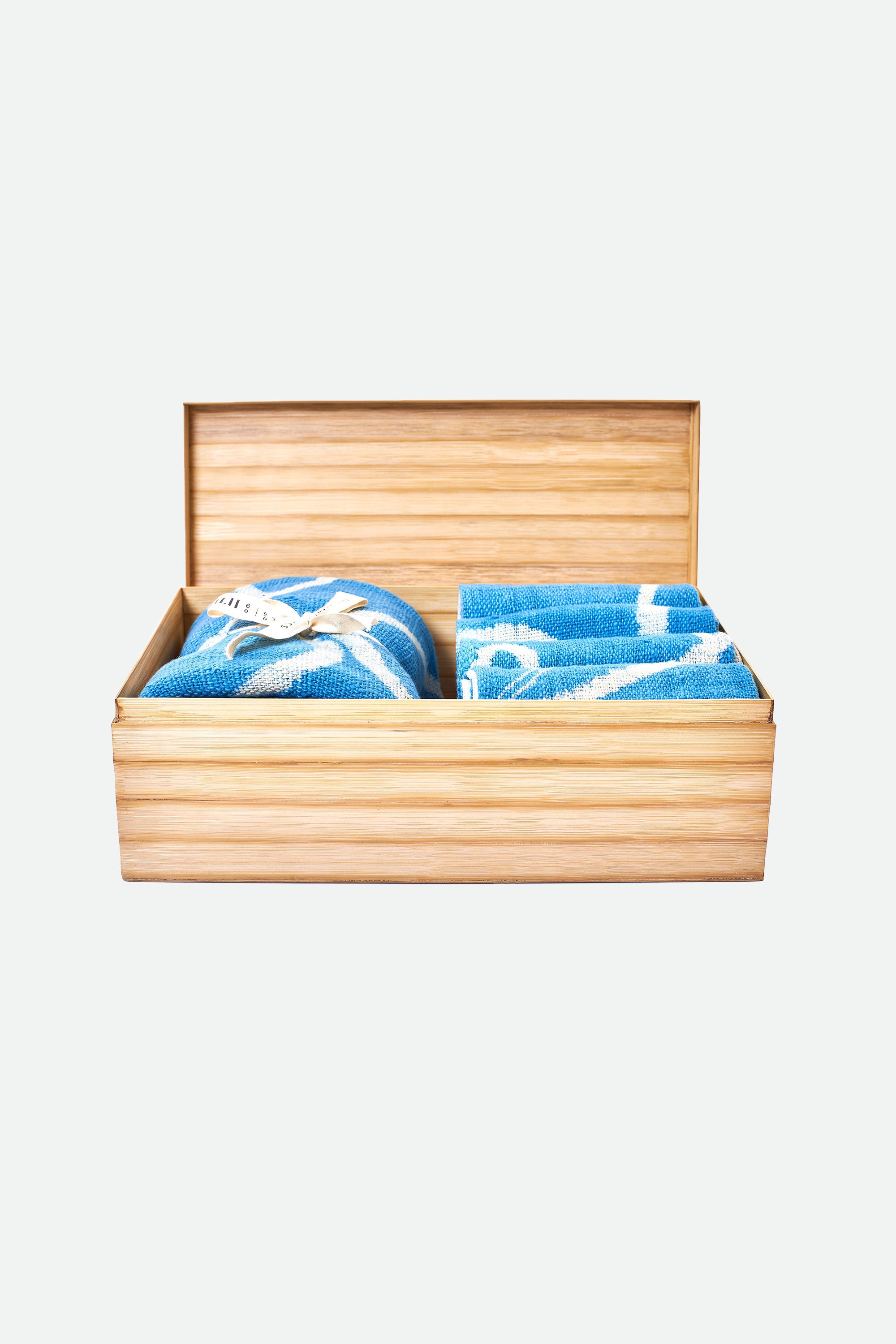MEDIUM INDIGO HAND PAINTED TOWEL BOX SET