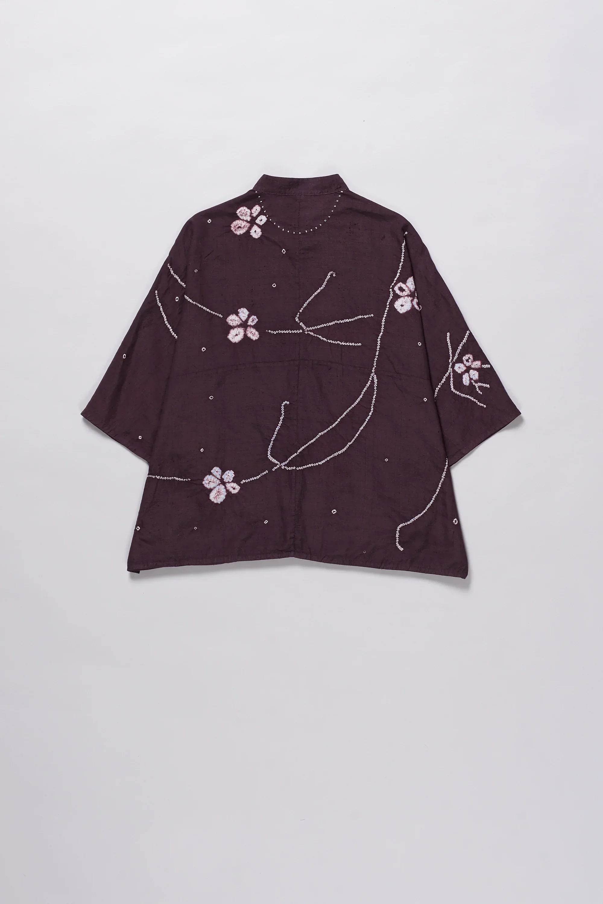 Purple Red Cotton Silk Bandhani Shirt