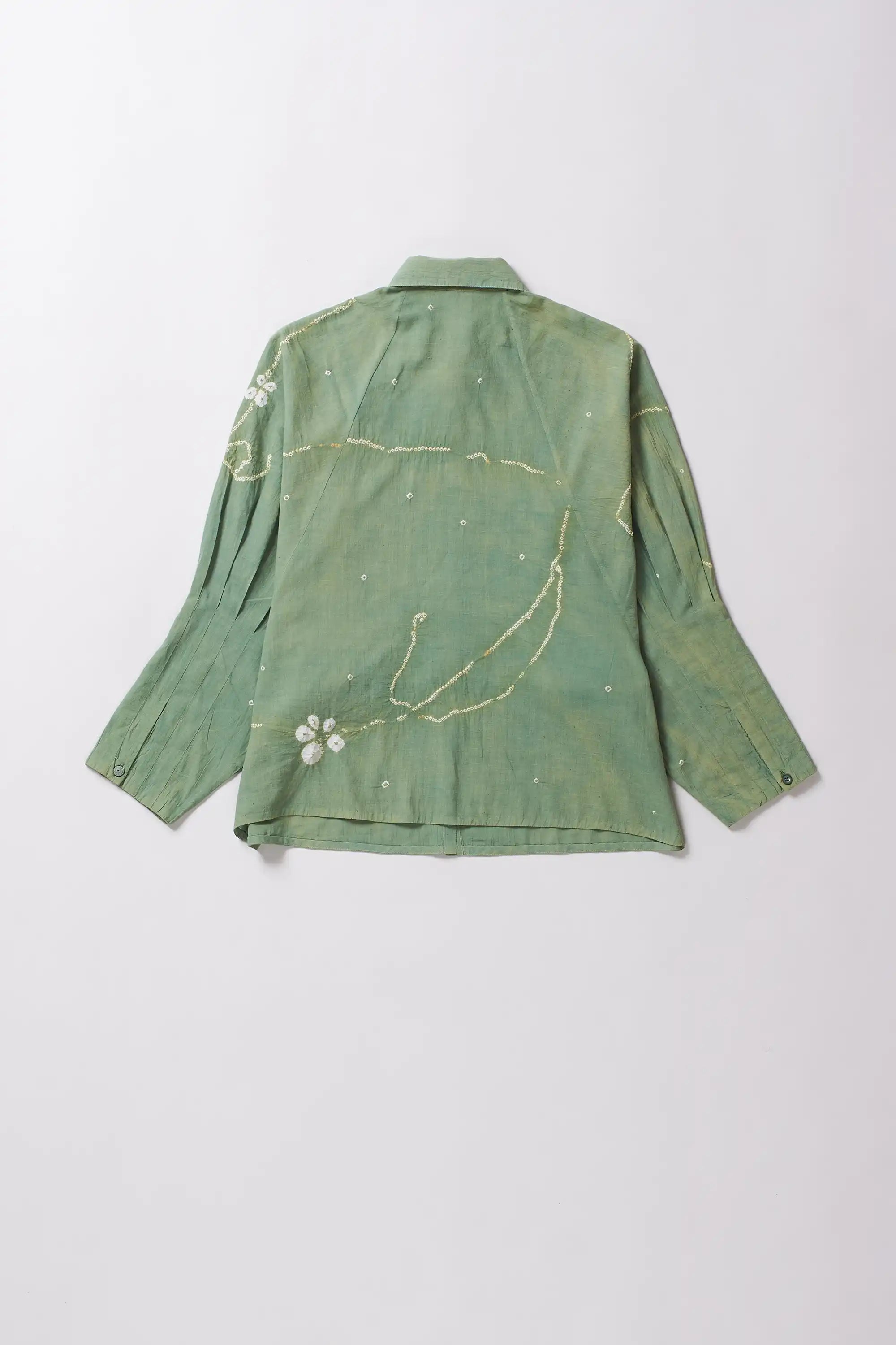 Back shot of turf green cotton shirt