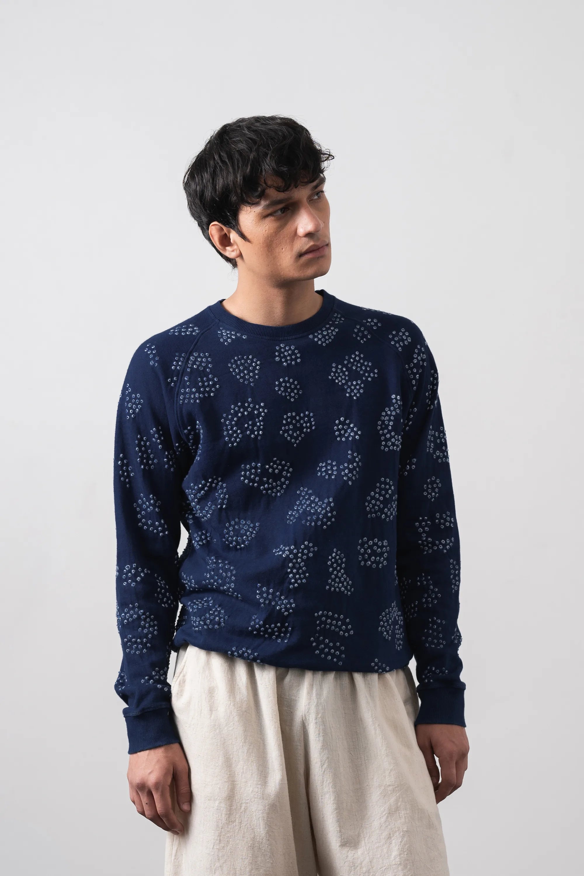 Organic Cotton Indigo Sweatshirt with Bandhani