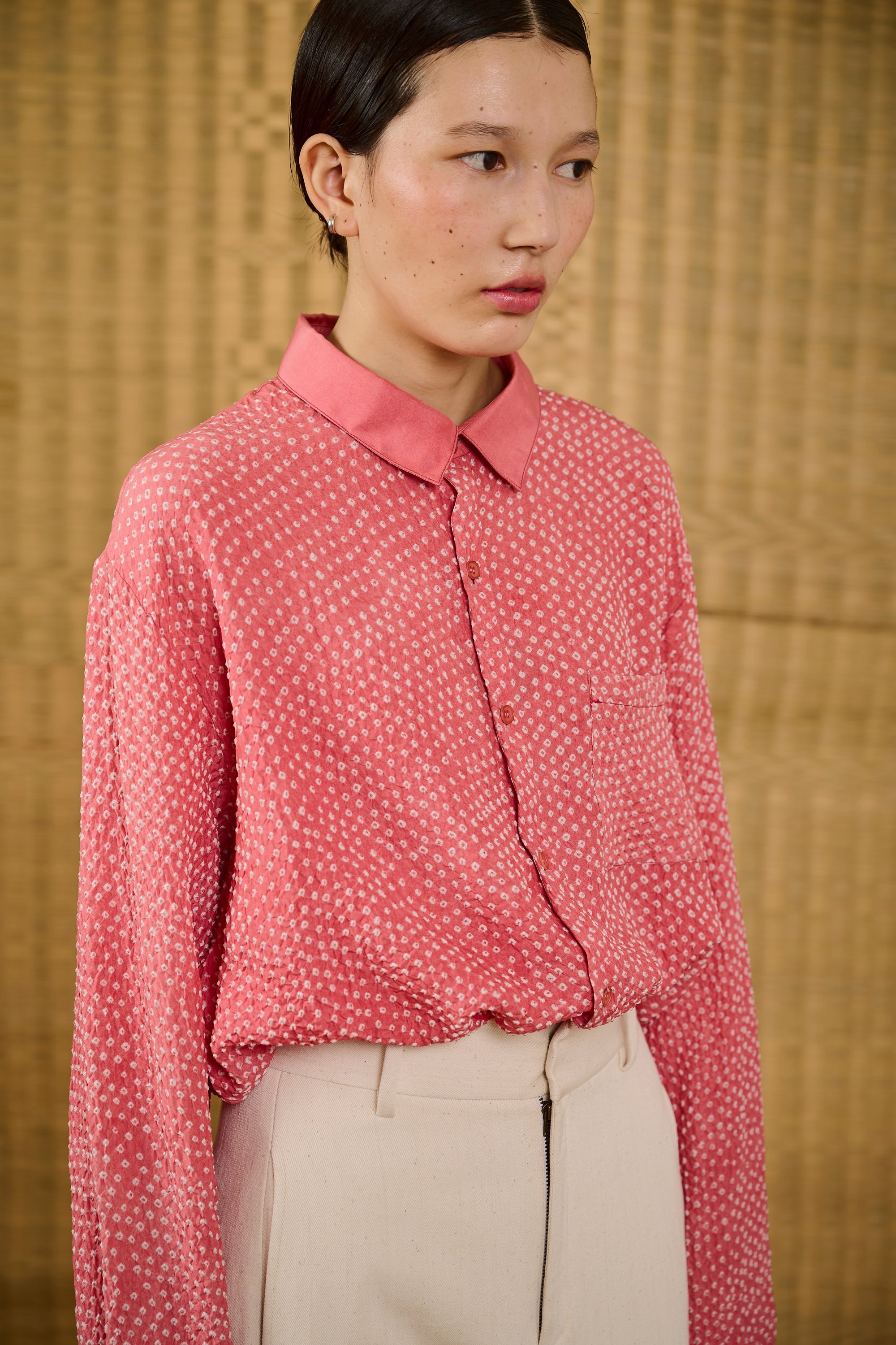 PINK WOOD DYED SILK BANDHANI SHIRT