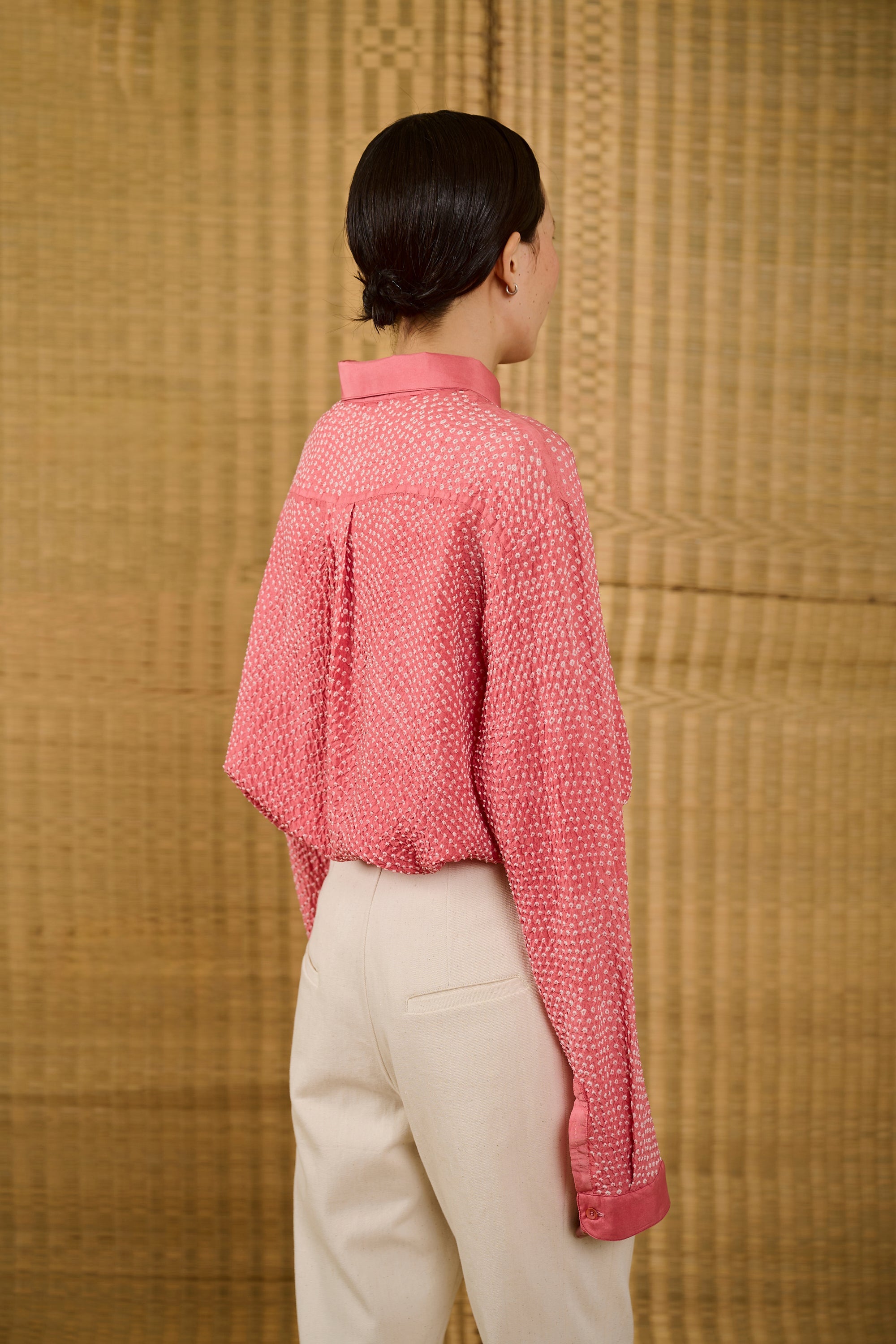 PINK WOOD DYED SILK BANDHANI SHIRT