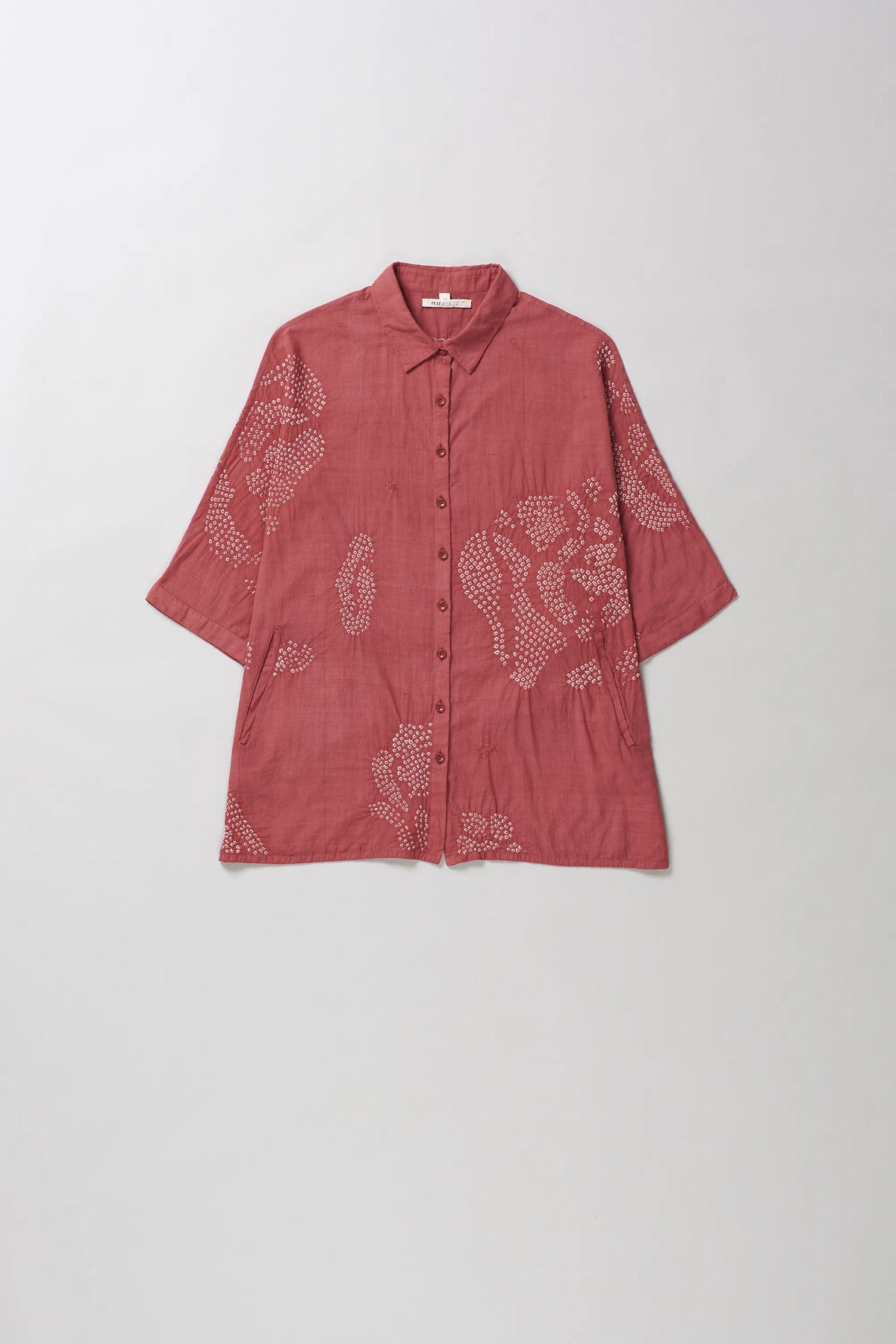 Cotton Bandhani Shirt in Pink Wood