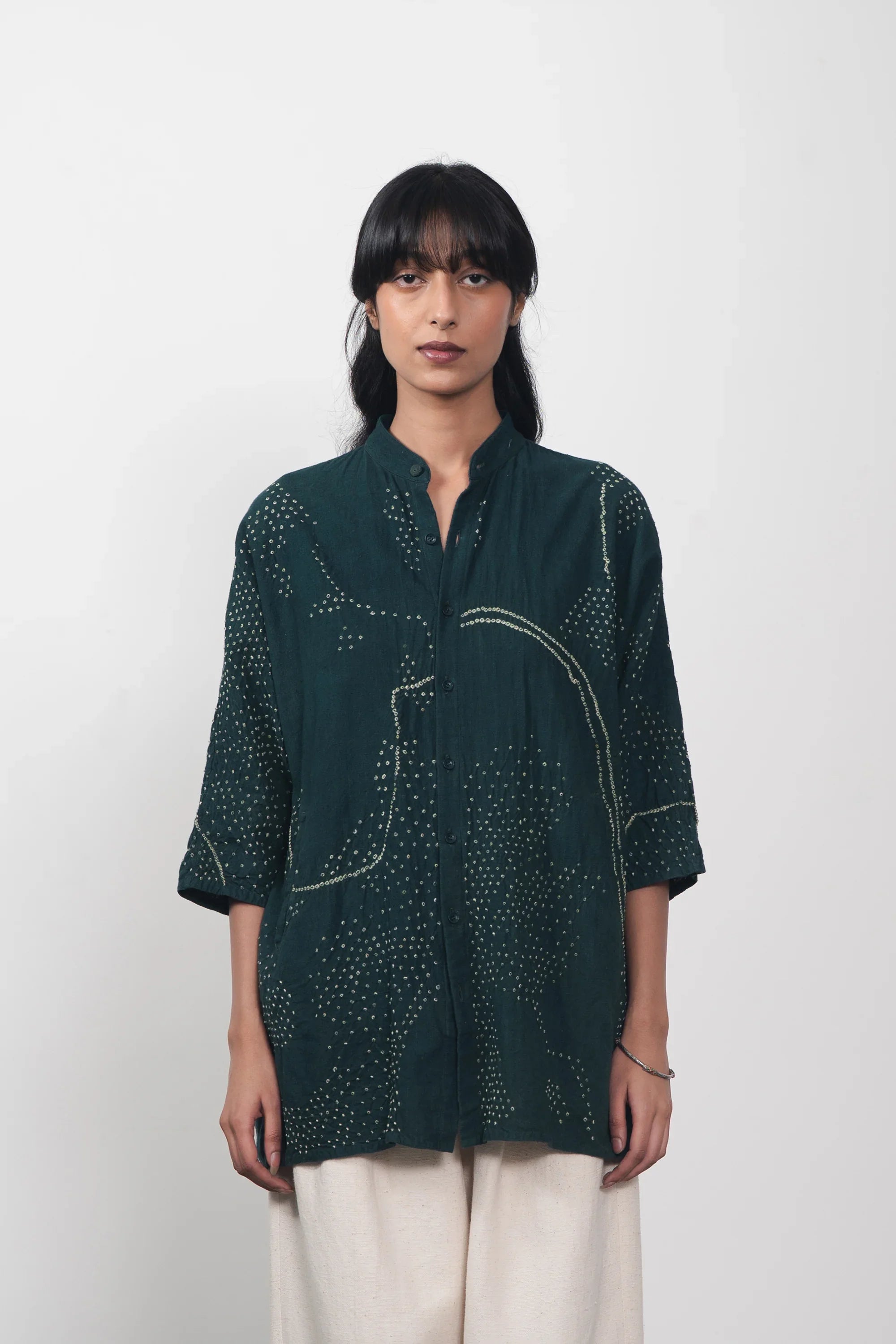 Kimono-Sleeve Shirt in Bottle Green