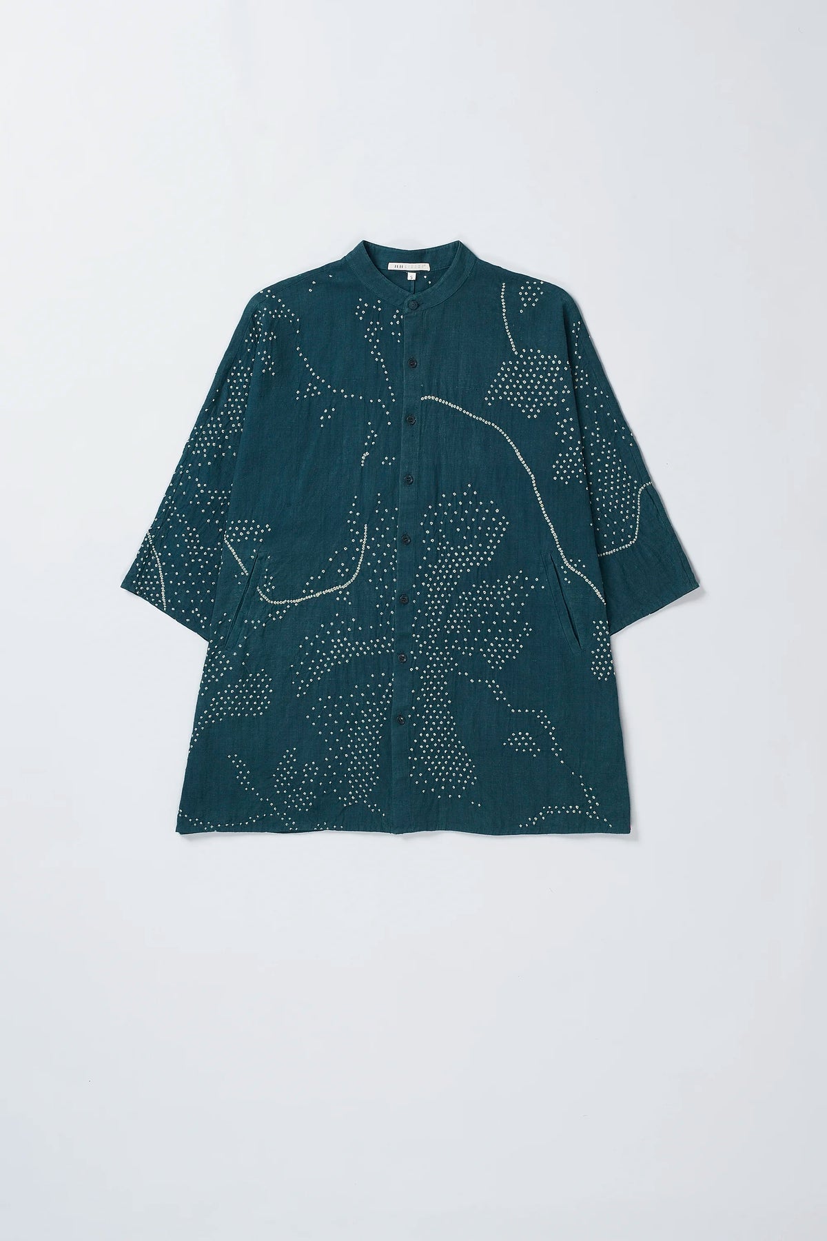 Organic Cotton Bandhani Shirt in Bottle Green
