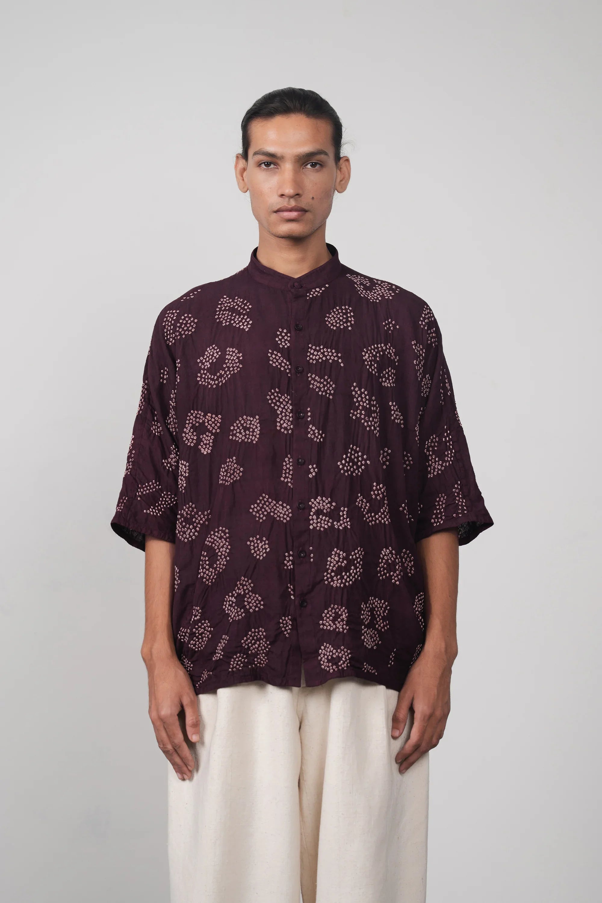 Purple Red Cotton Bandhani Shirt