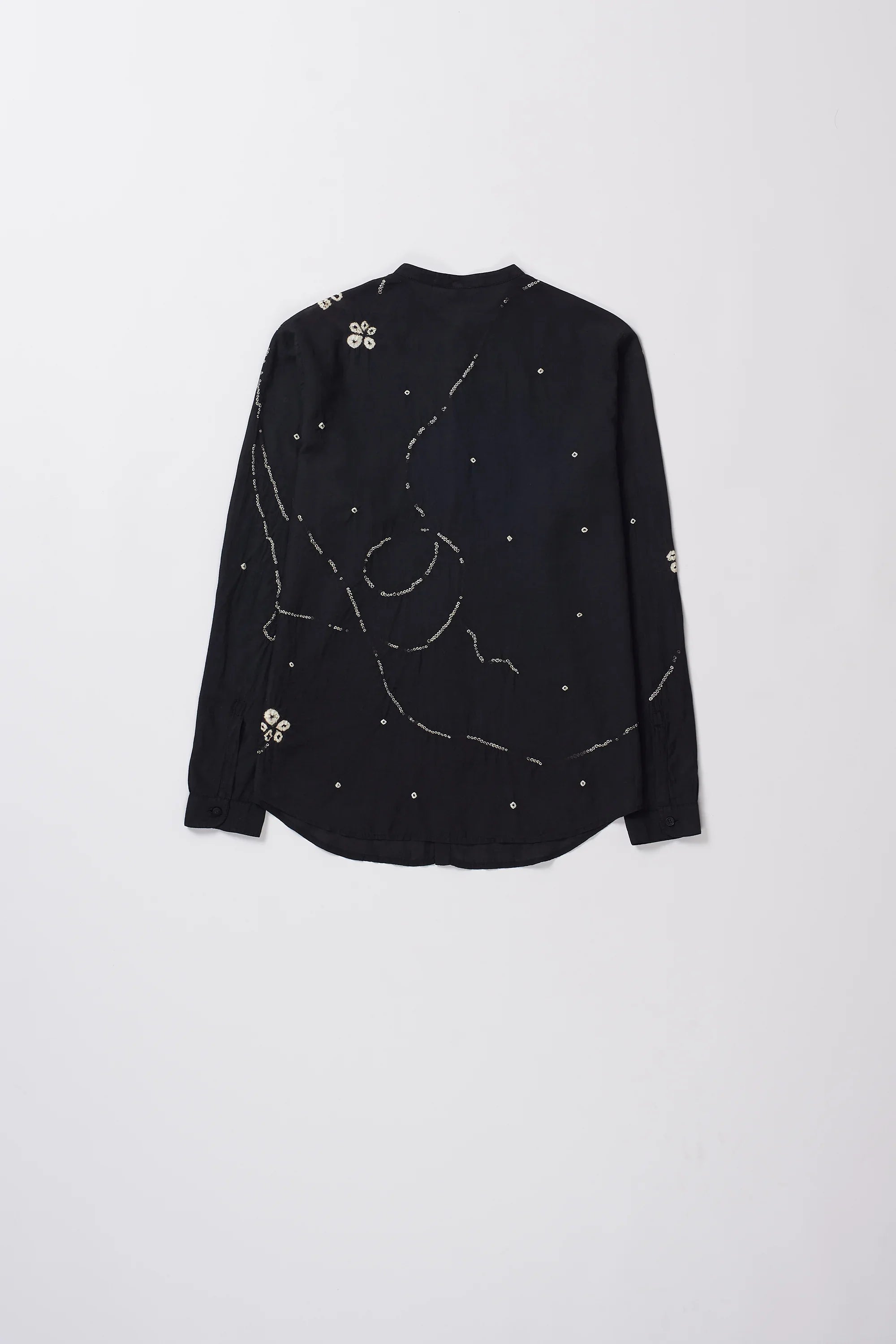 Black Band Collar Bandhani Shirt