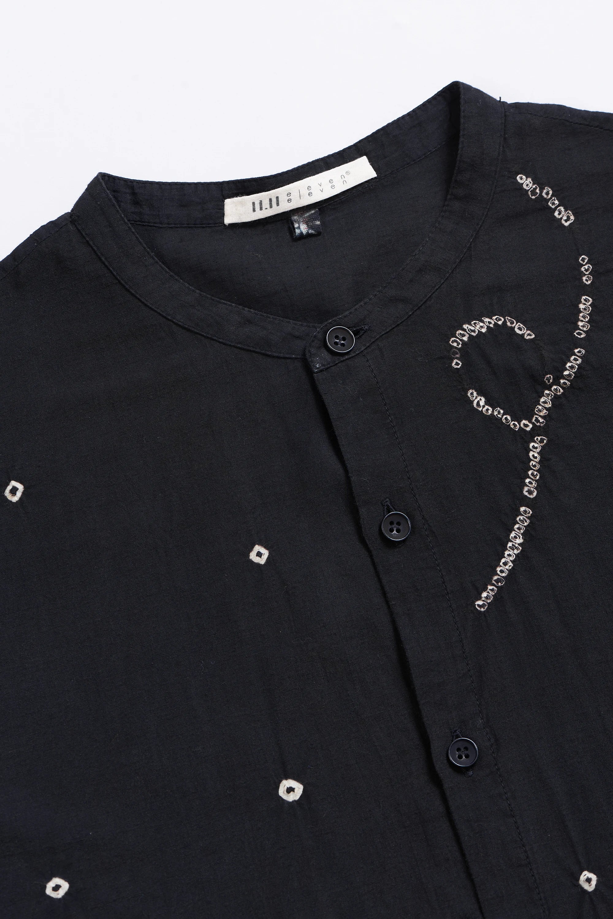 Black Band Collar Bandhani Shirt
