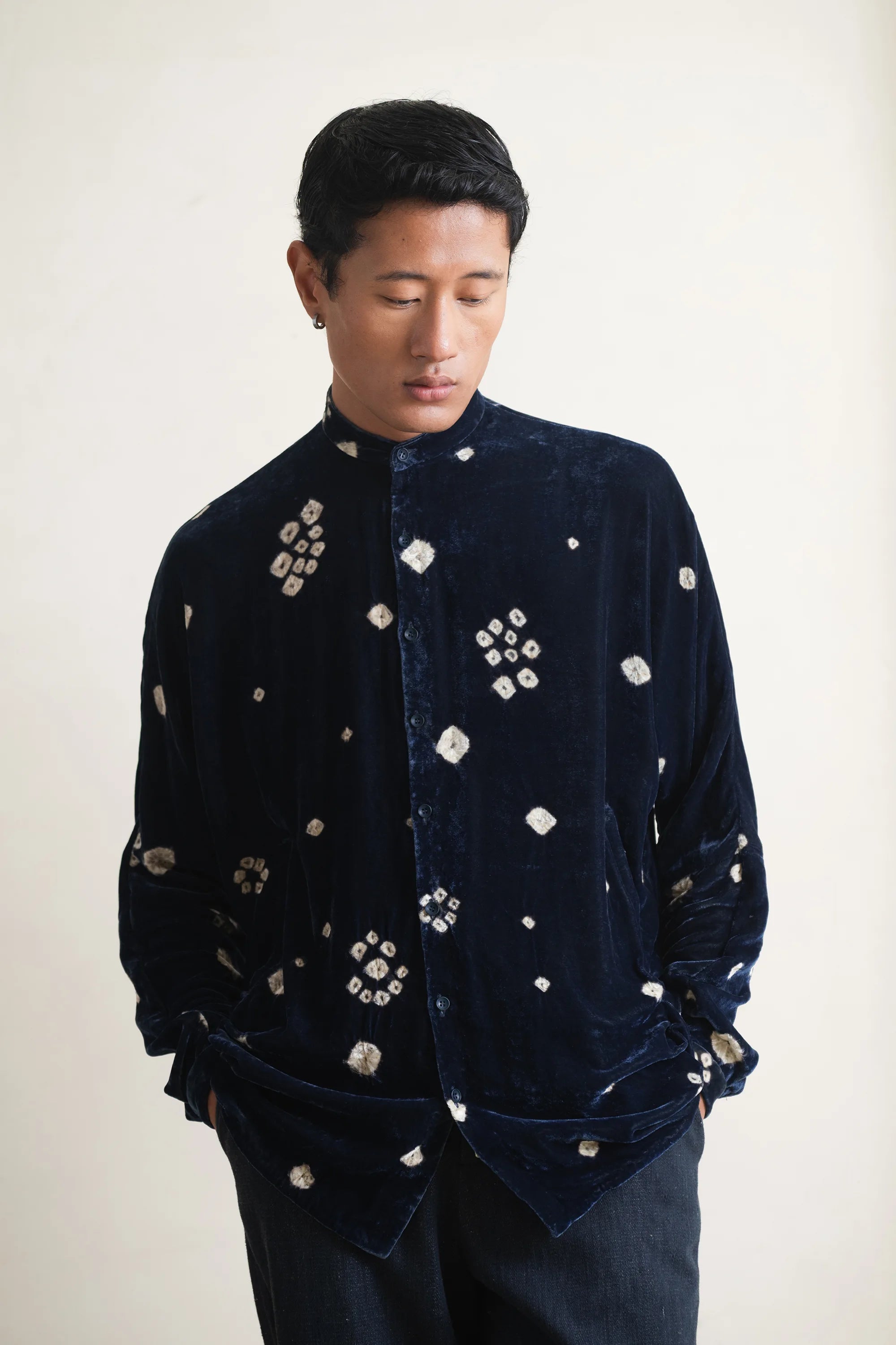 Estate Blue Velvet Bandhani Shirt