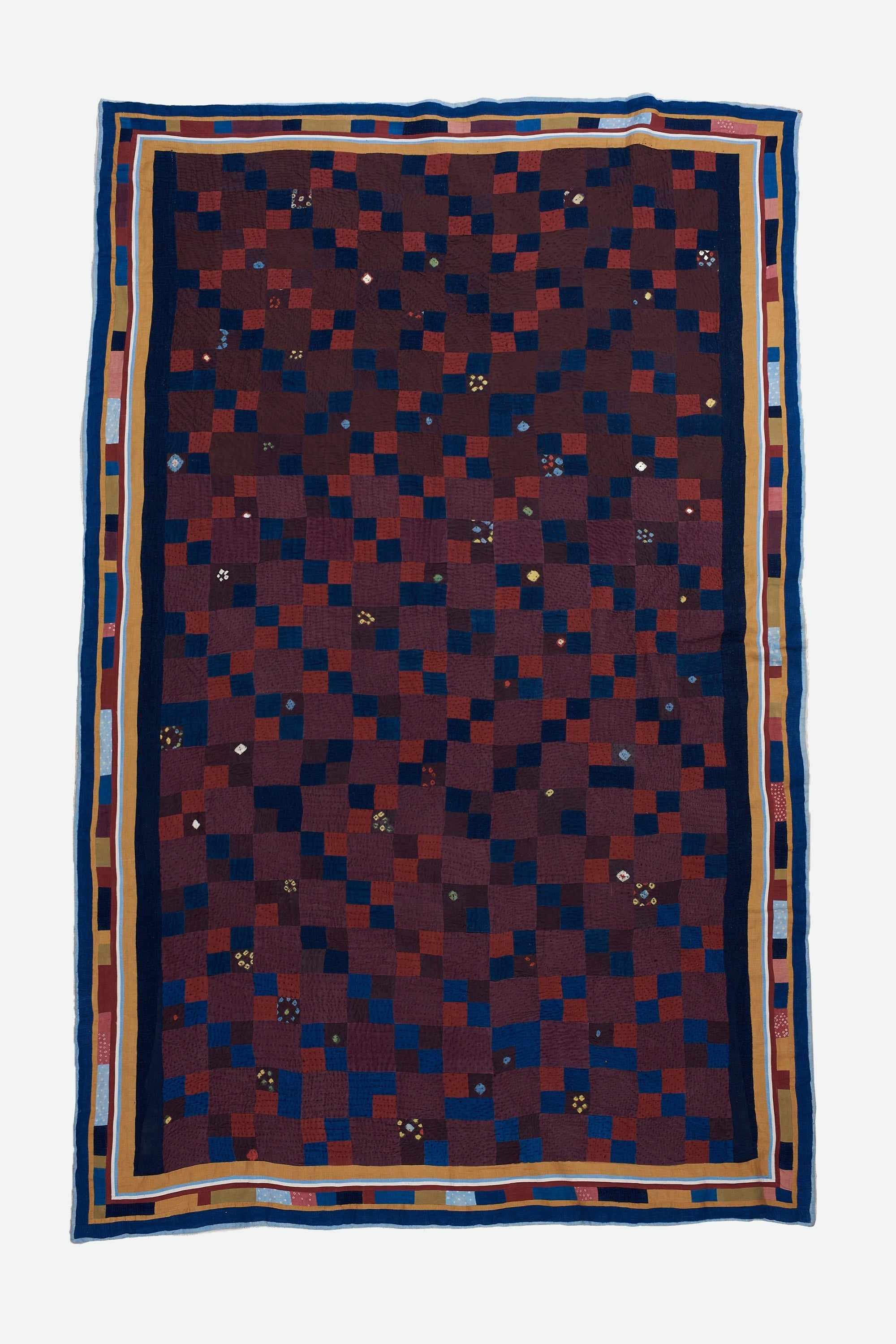 Hand Embroidered Patchwork Quilt in Multicolour