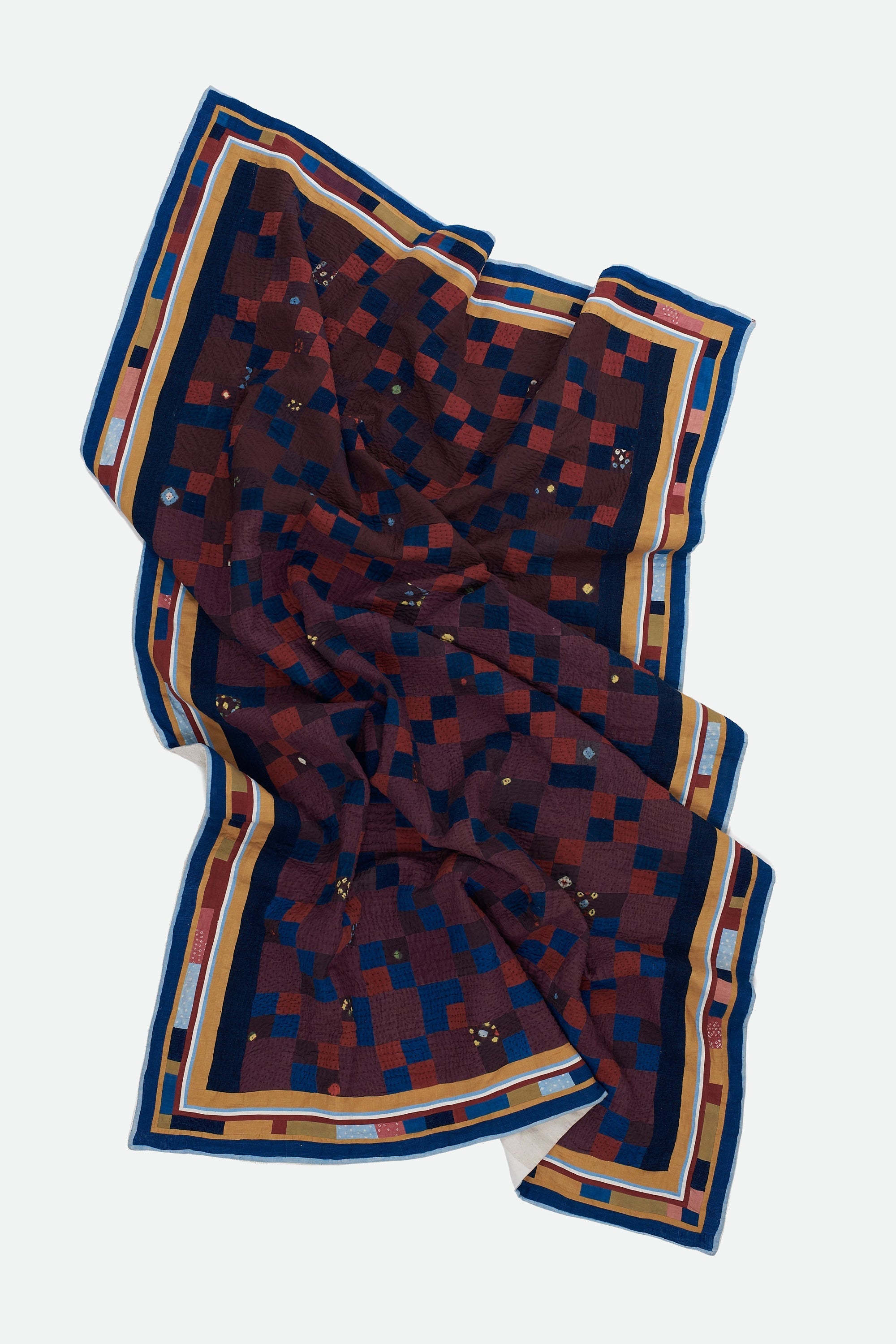 Hand Embroidered Patchwork Quilt in Multicolour