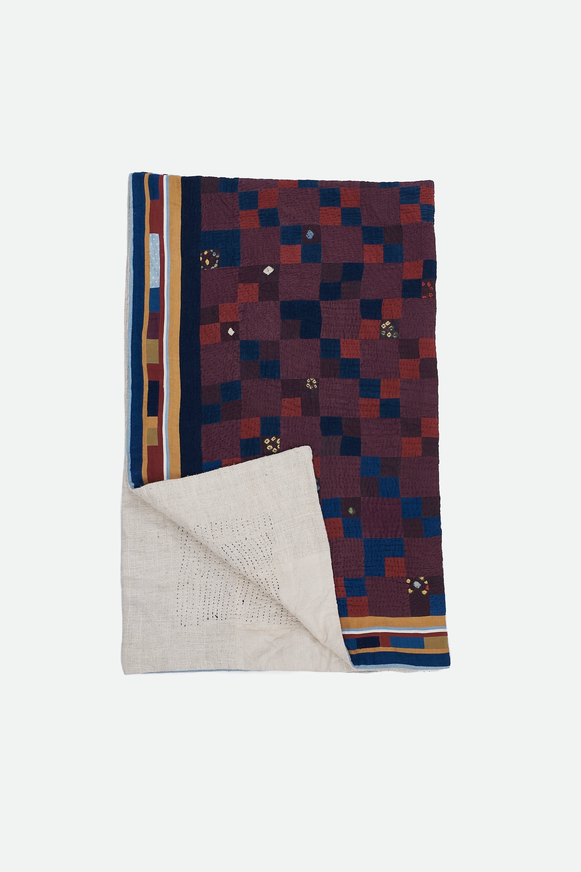 Hand Embroidered Patchwork Quilt in Multicolour