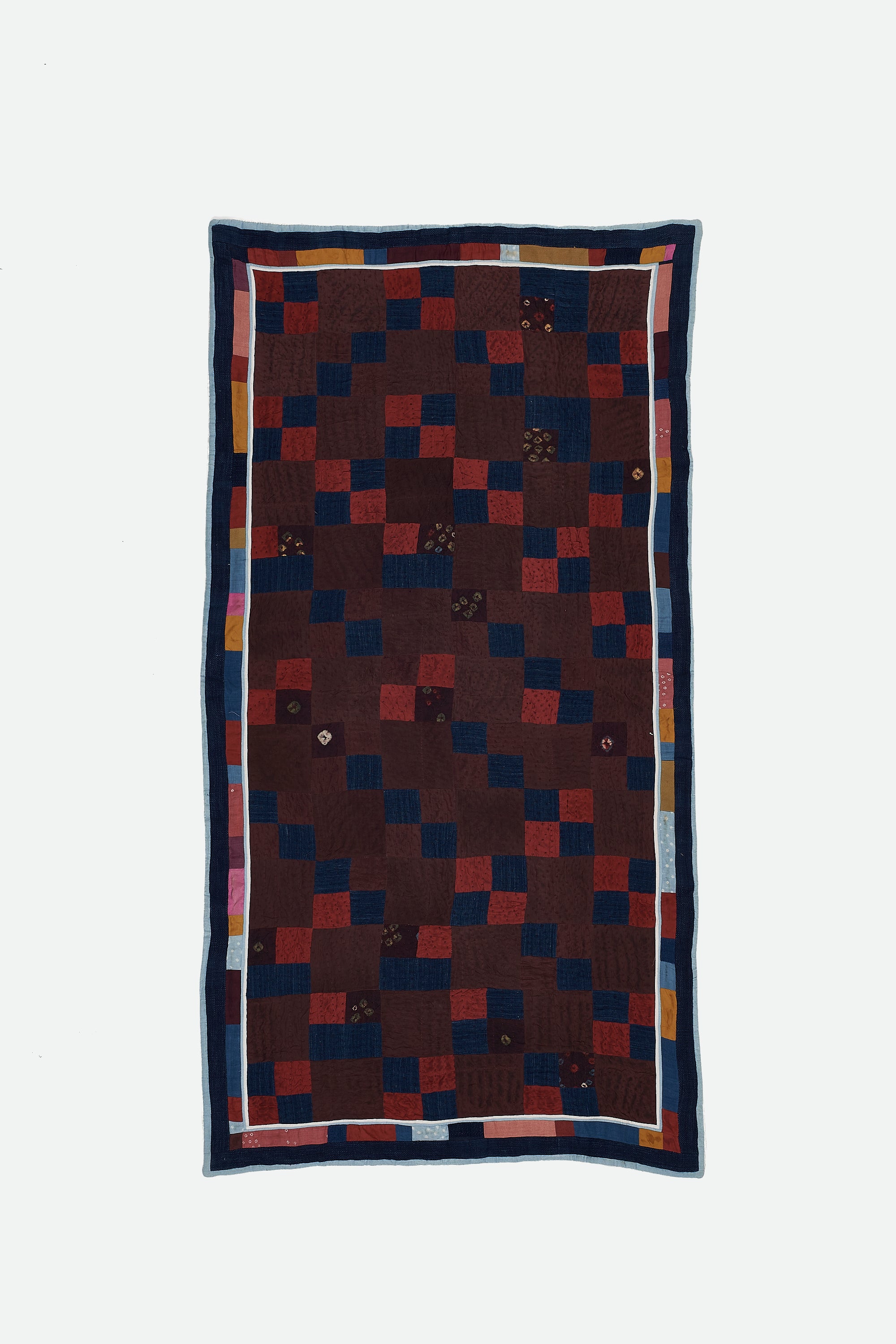 Hand Embroidered Patchwork Quilt in Shades of Wine