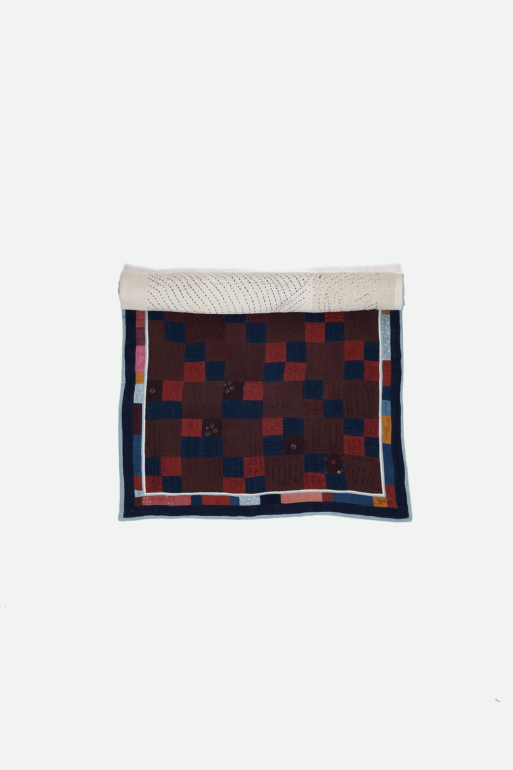 Hand Embroidered Patchwork Quilt in Shades of Wine
