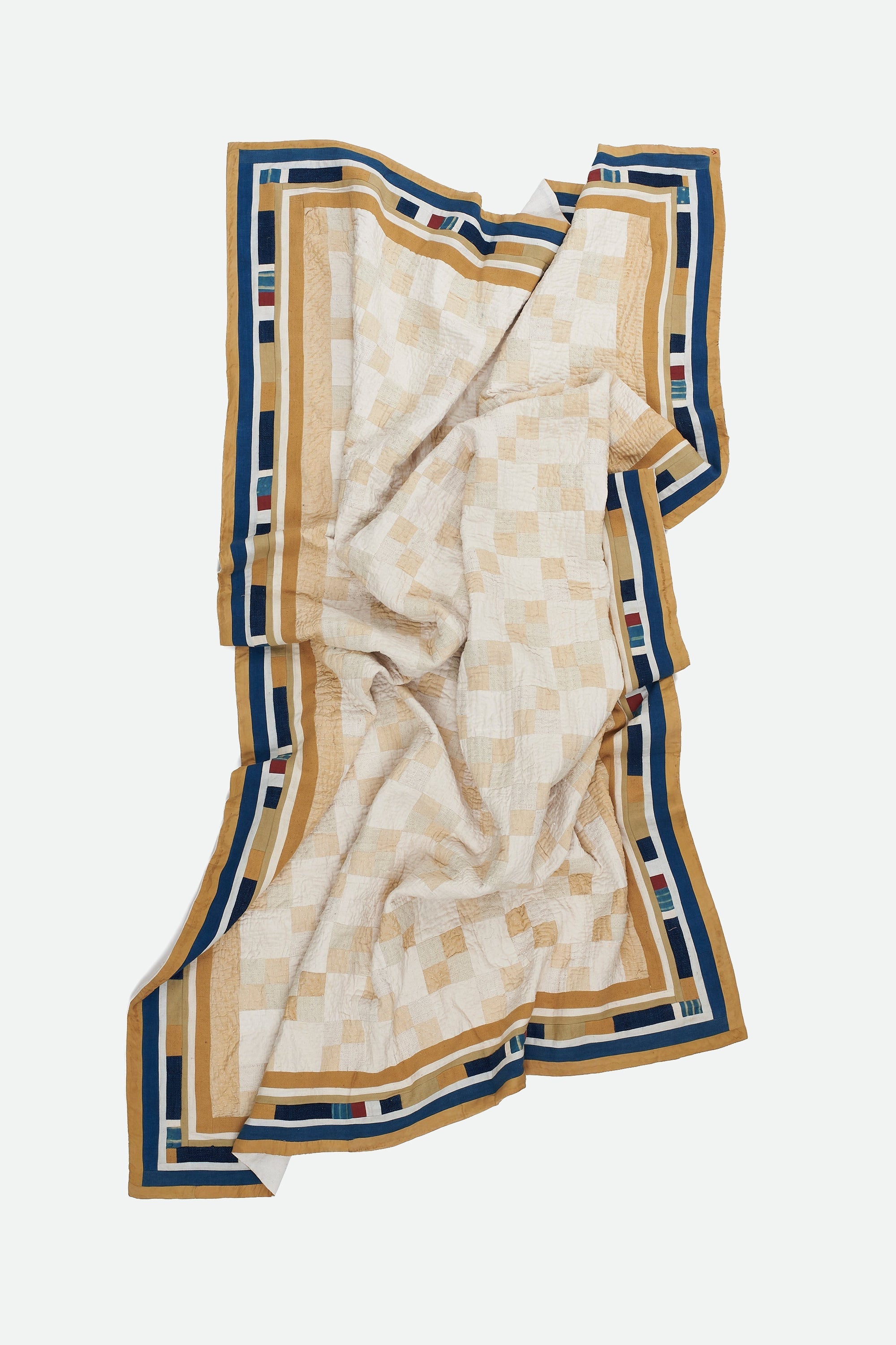 Hand Embroidered Patchwork Quilt in Shades Of Ecru