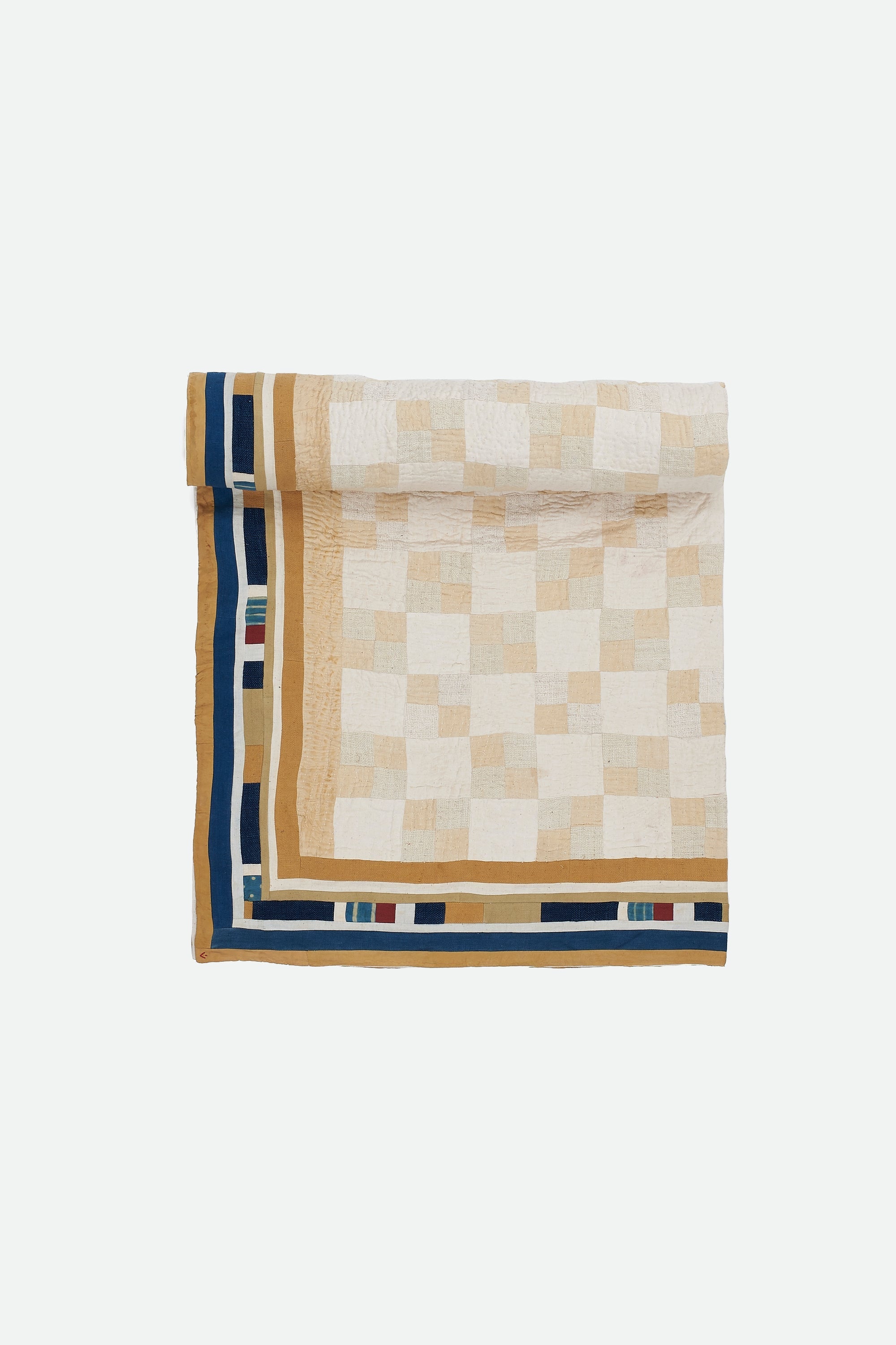 Hand Embroidered Patchwork Quilt in Shades Of Ecru