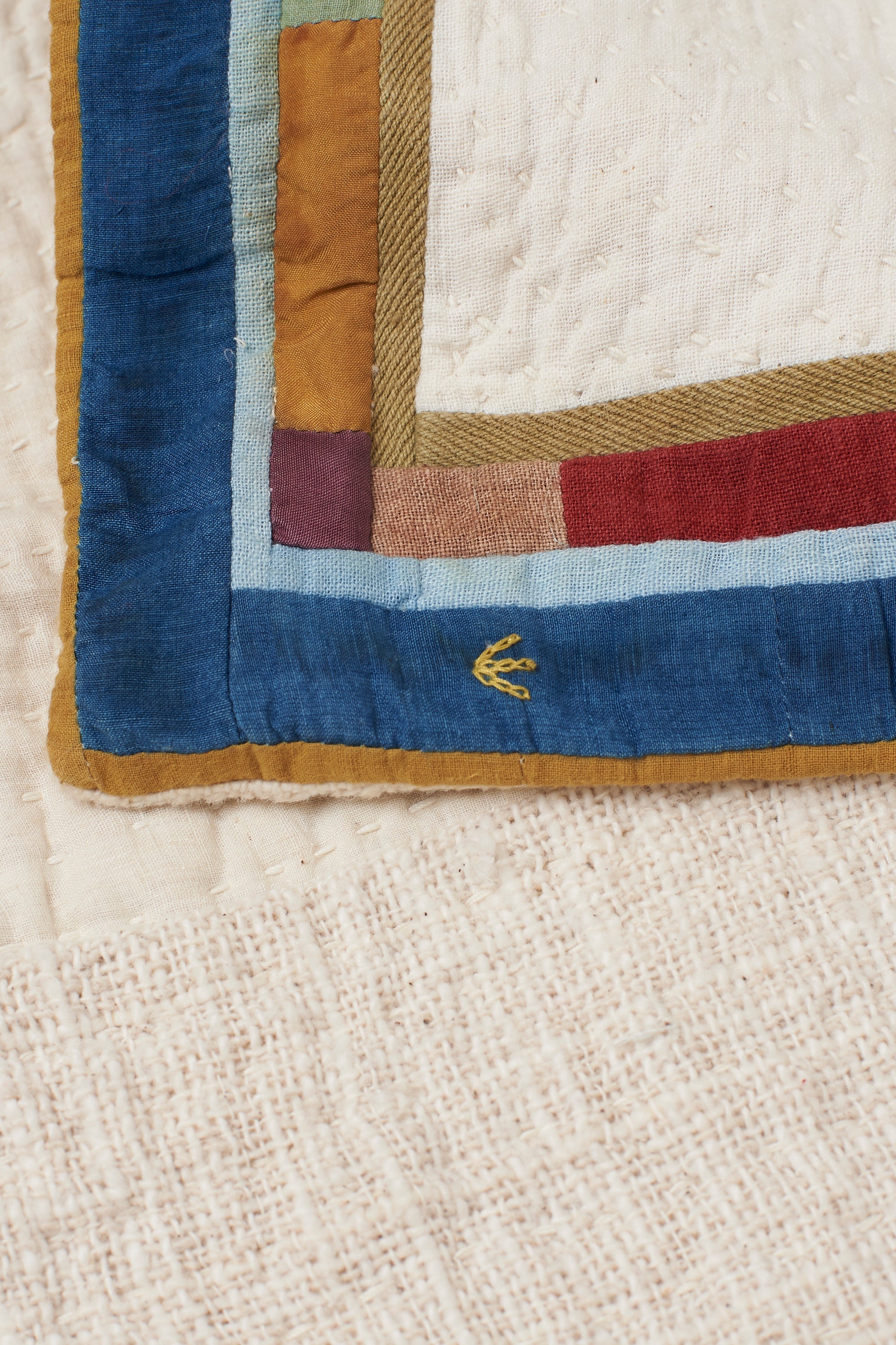 Hand Embroidered Patchwork Quilt in Shades of Ecru