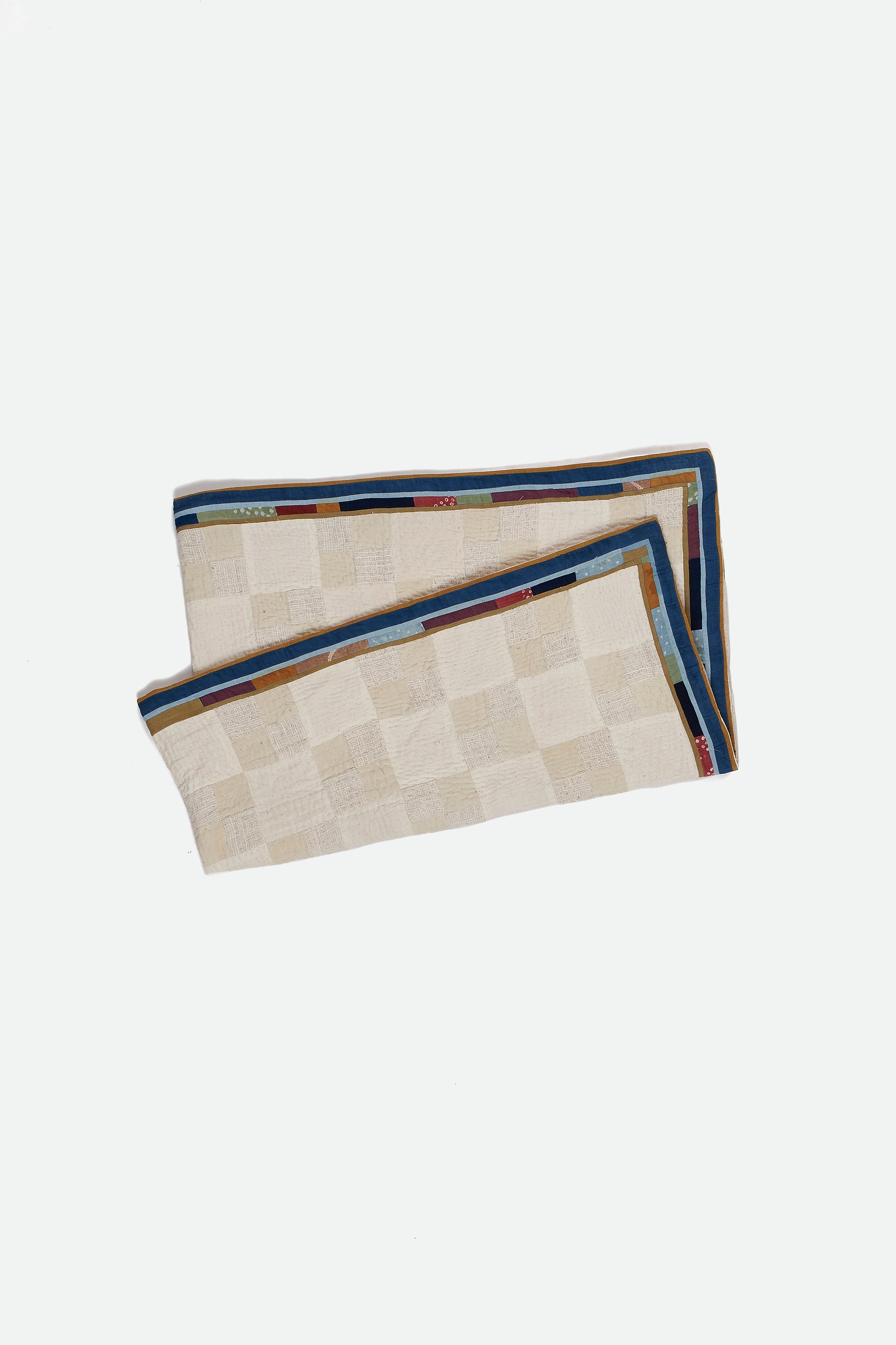 Hand Embroidered Patchwork Quilt in Shades of Ecru