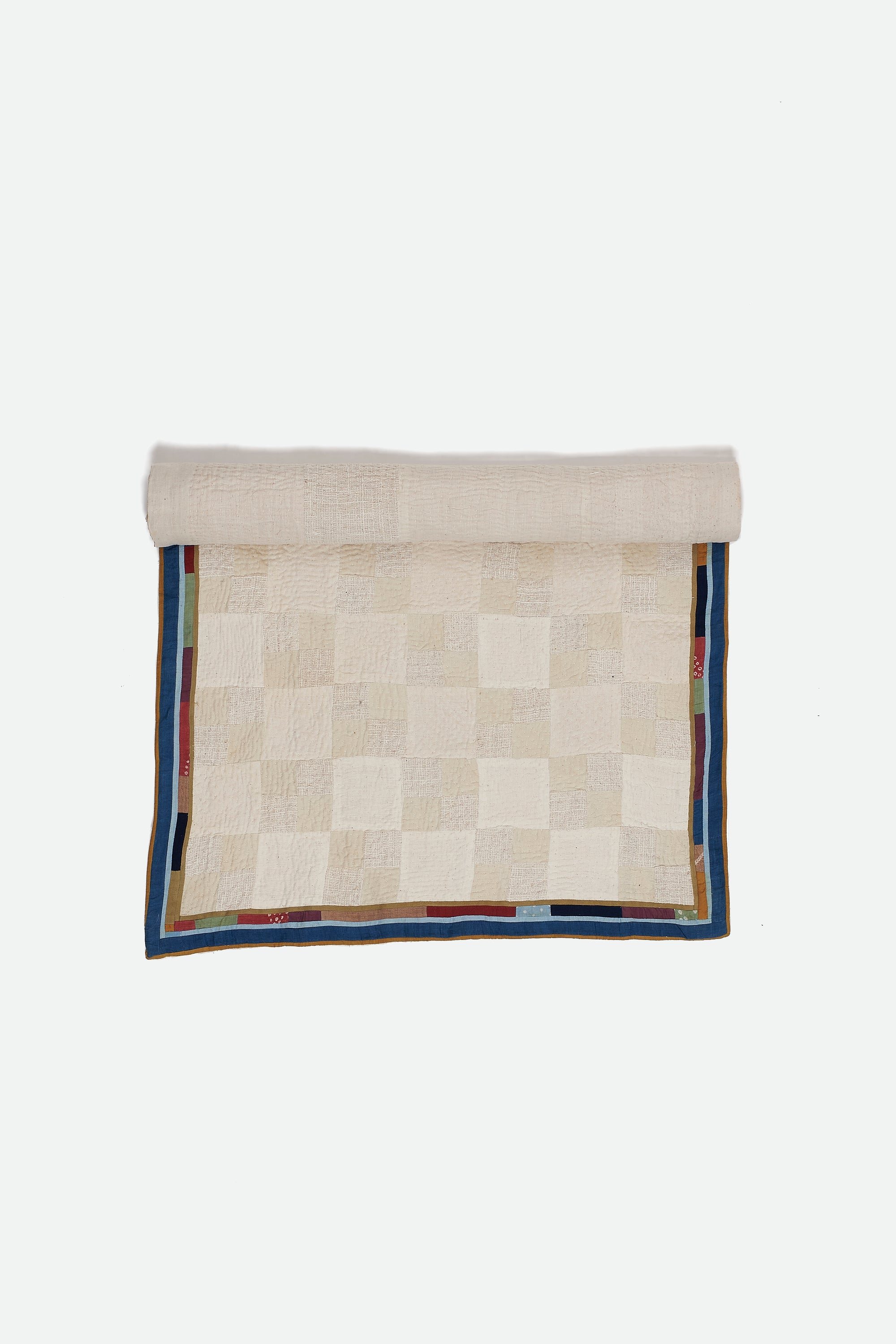 Hand Embroidered Patchwork Quilt in Shades of Ecru