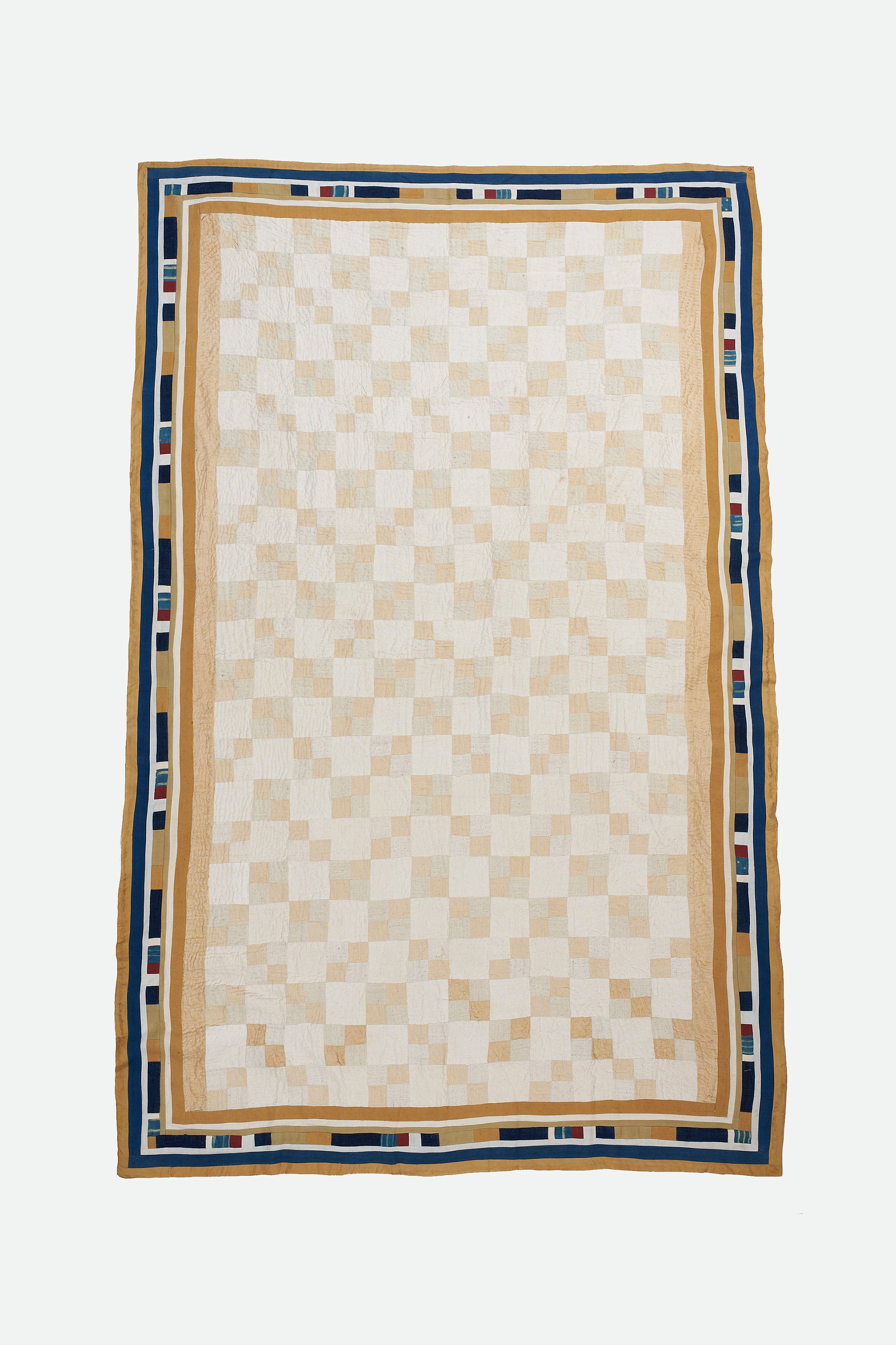 Hand Embroidered Patchwork Quilt in Shades of Ecru