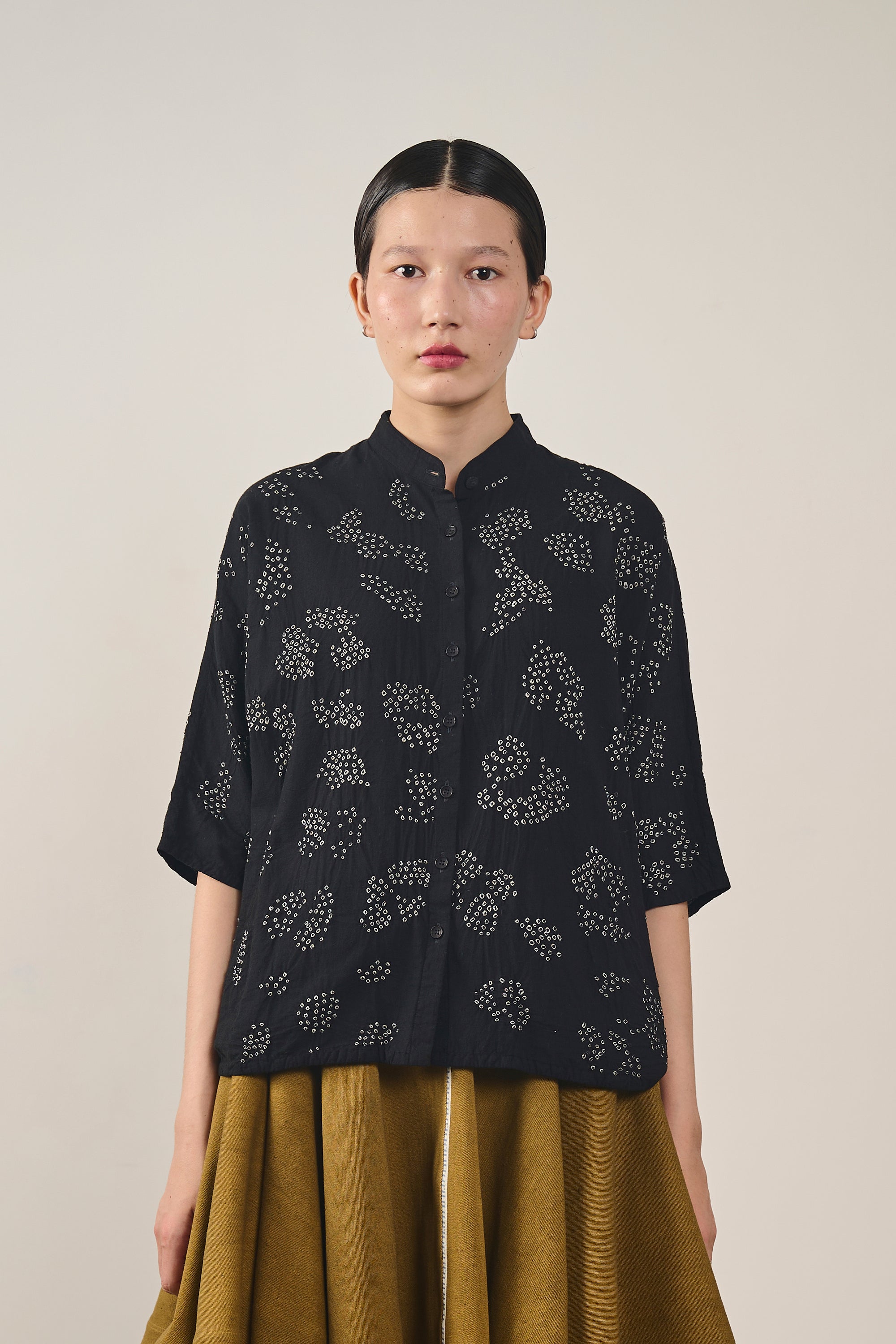 BLACK FINE COTTON BANDHANI SHIRT