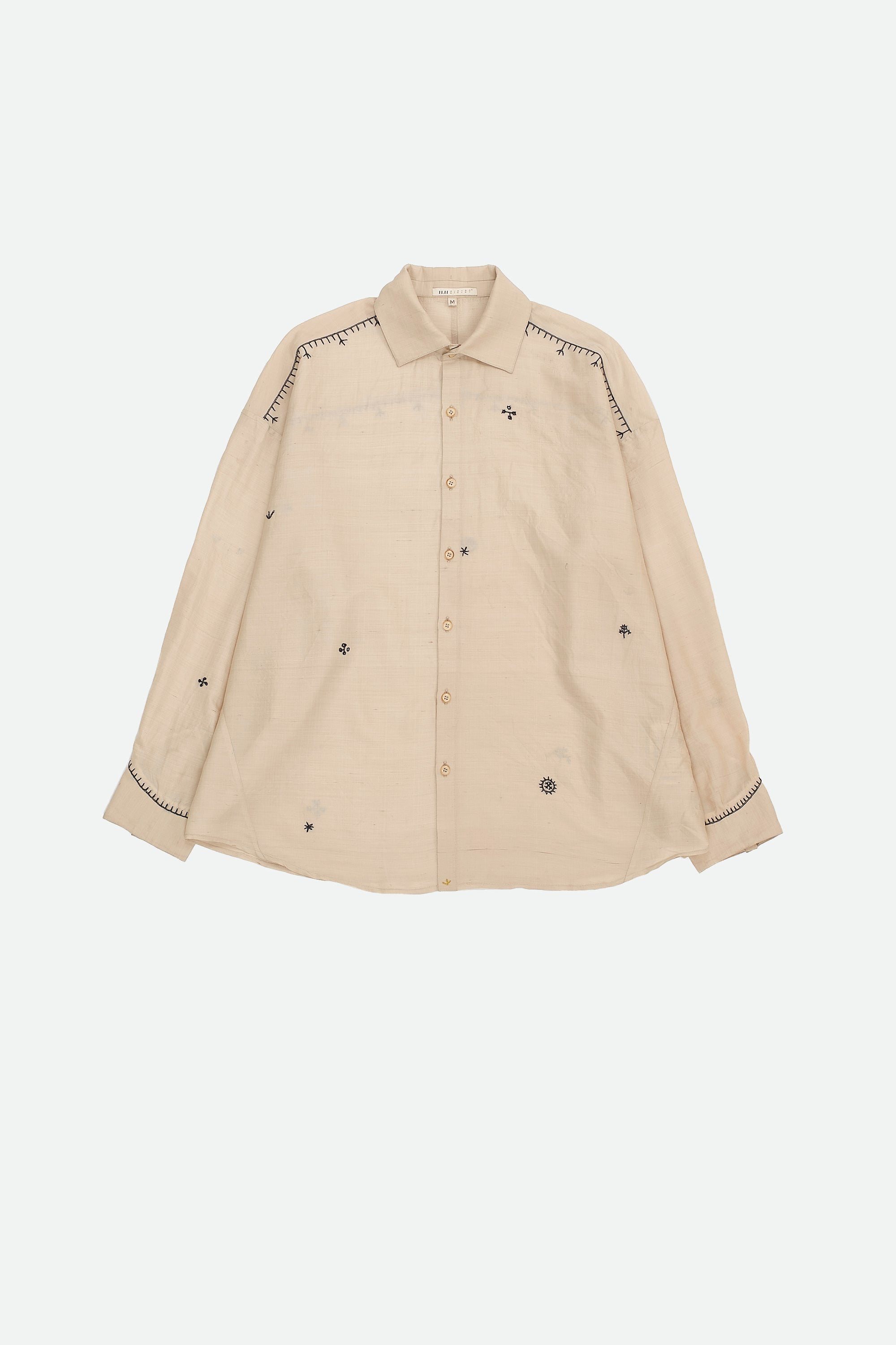 Ecru Cotton & Silk Embroidered Shirt