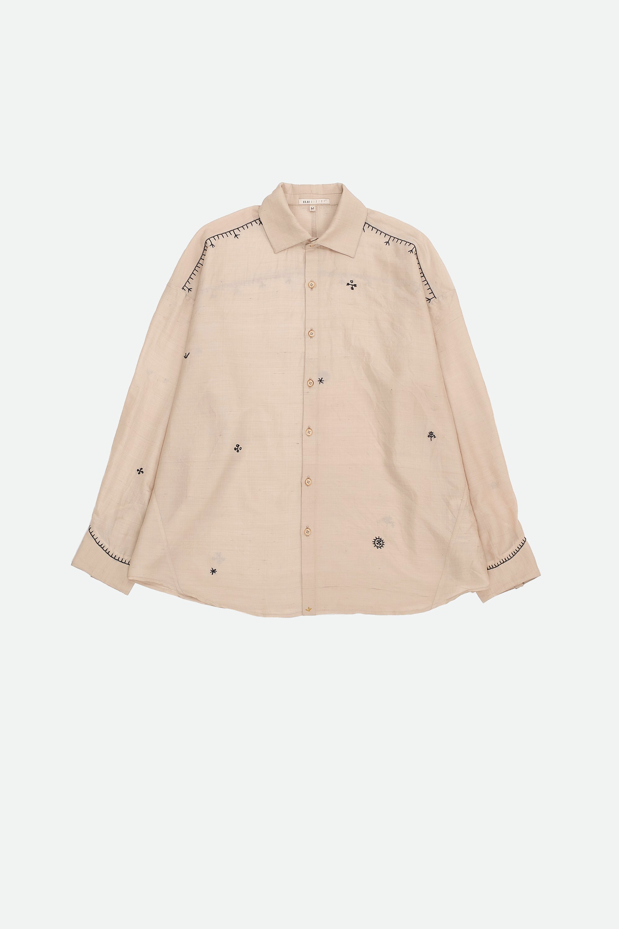 Ecru Cotton & Silk Embroidered Shirt