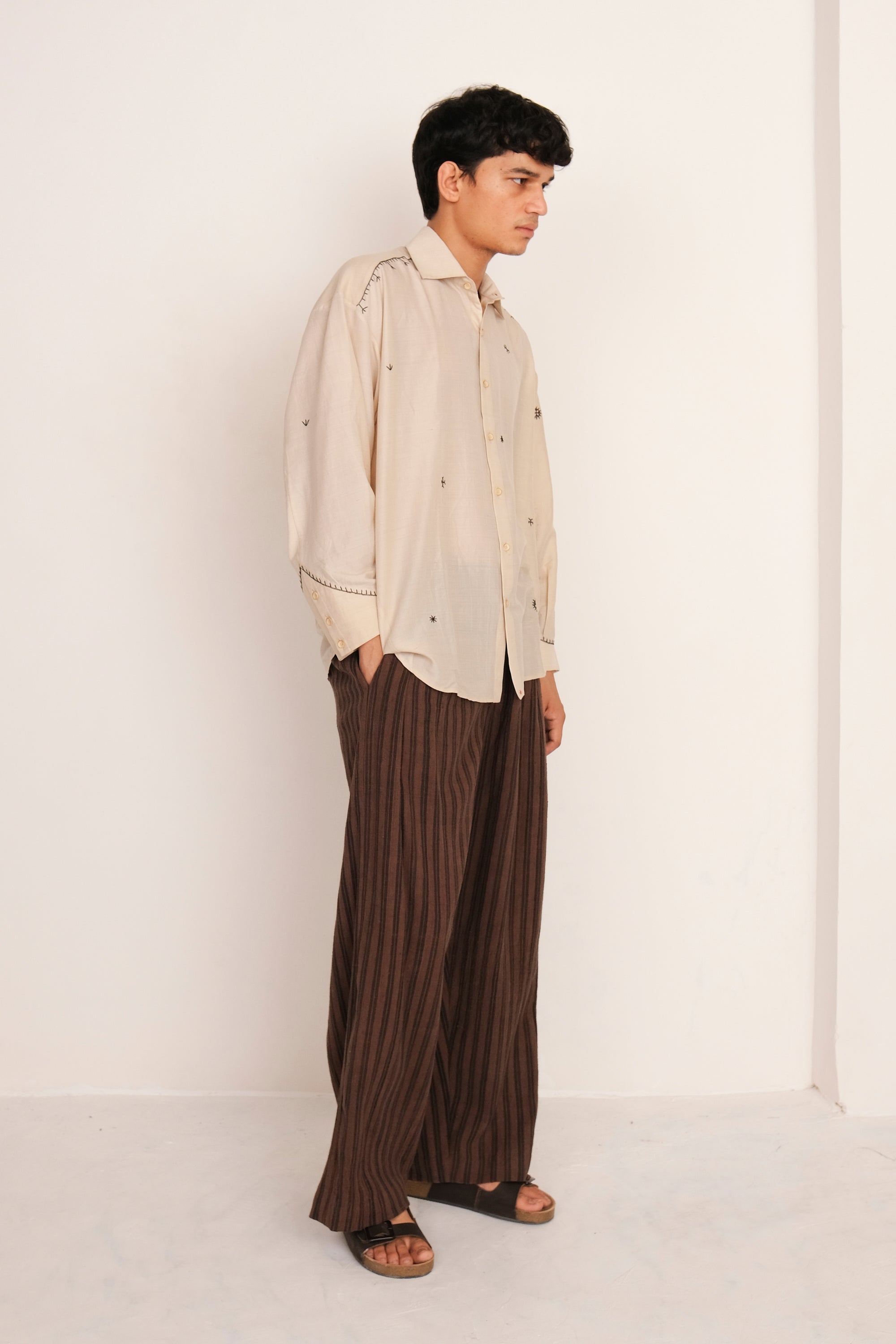 ECRU COTTON & SILK EMBROIDERED SHIRT