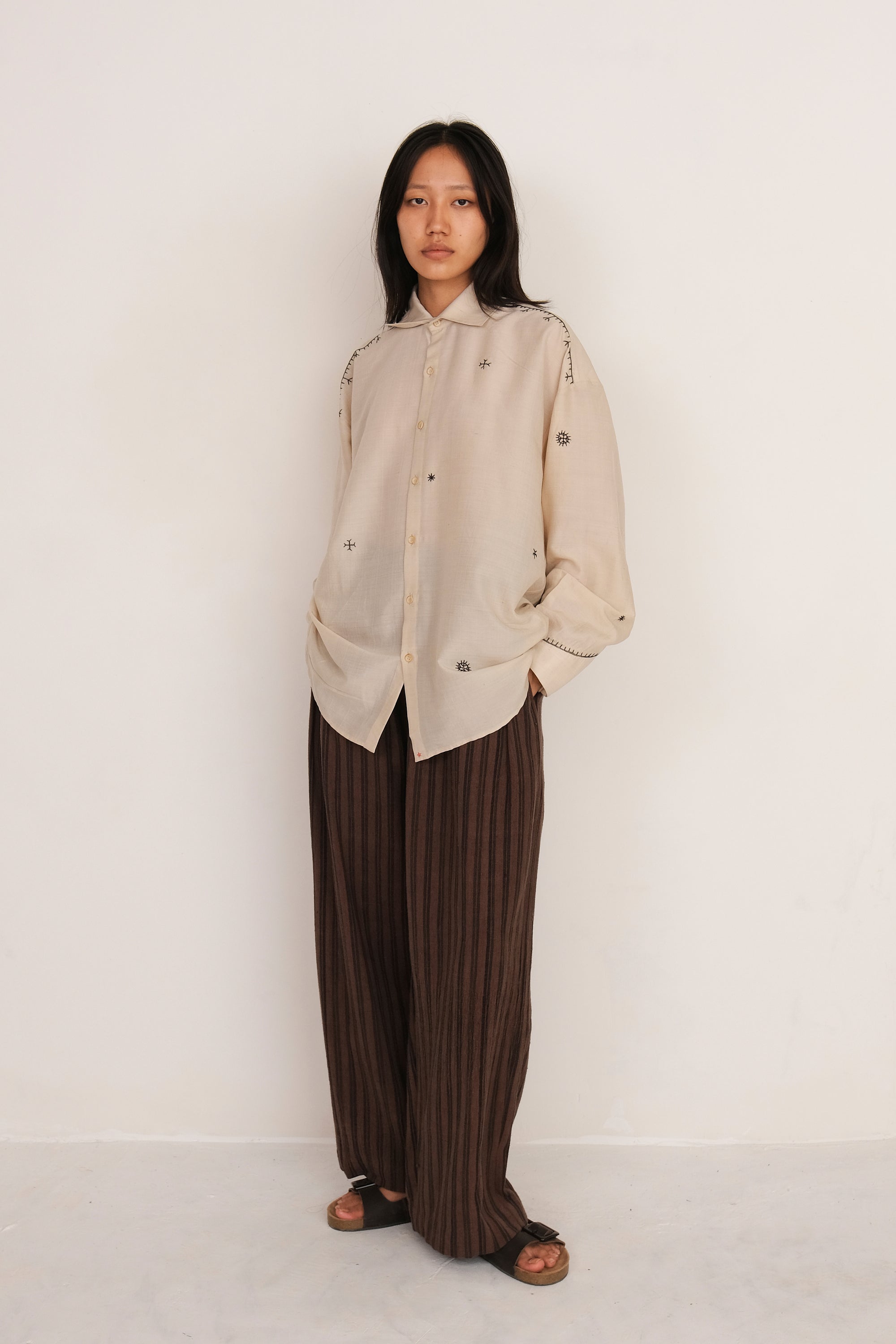 ECRU COTTON & SILK EMBROIDERED SHIRT