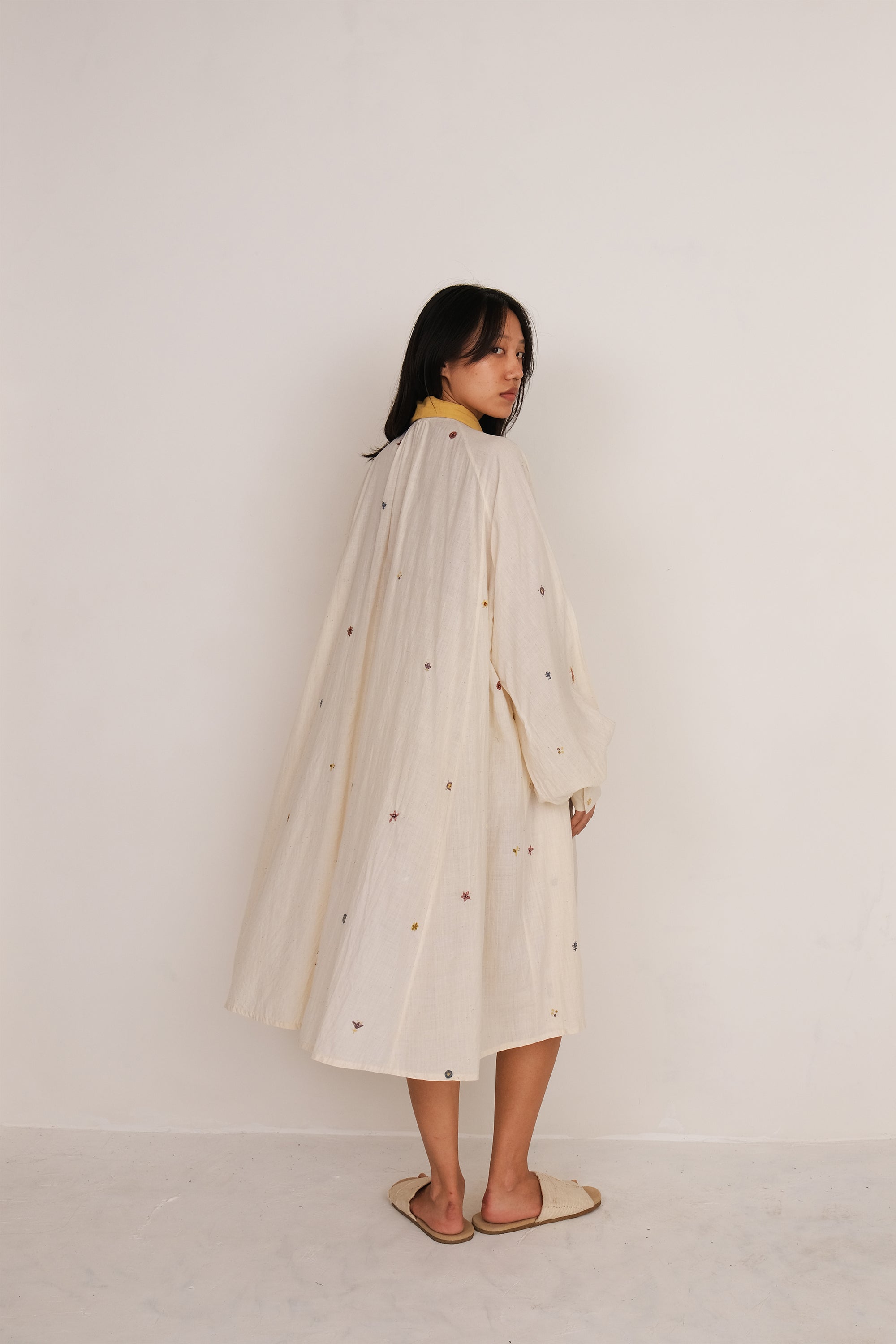 Ecru Dress with Hand Embroidered Motifs