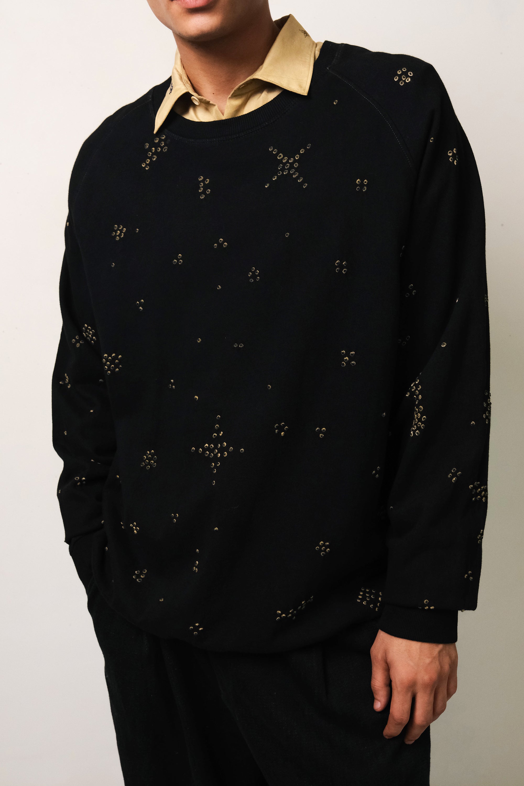 BLACK BANDHANI COTTON SWEATSHIRT