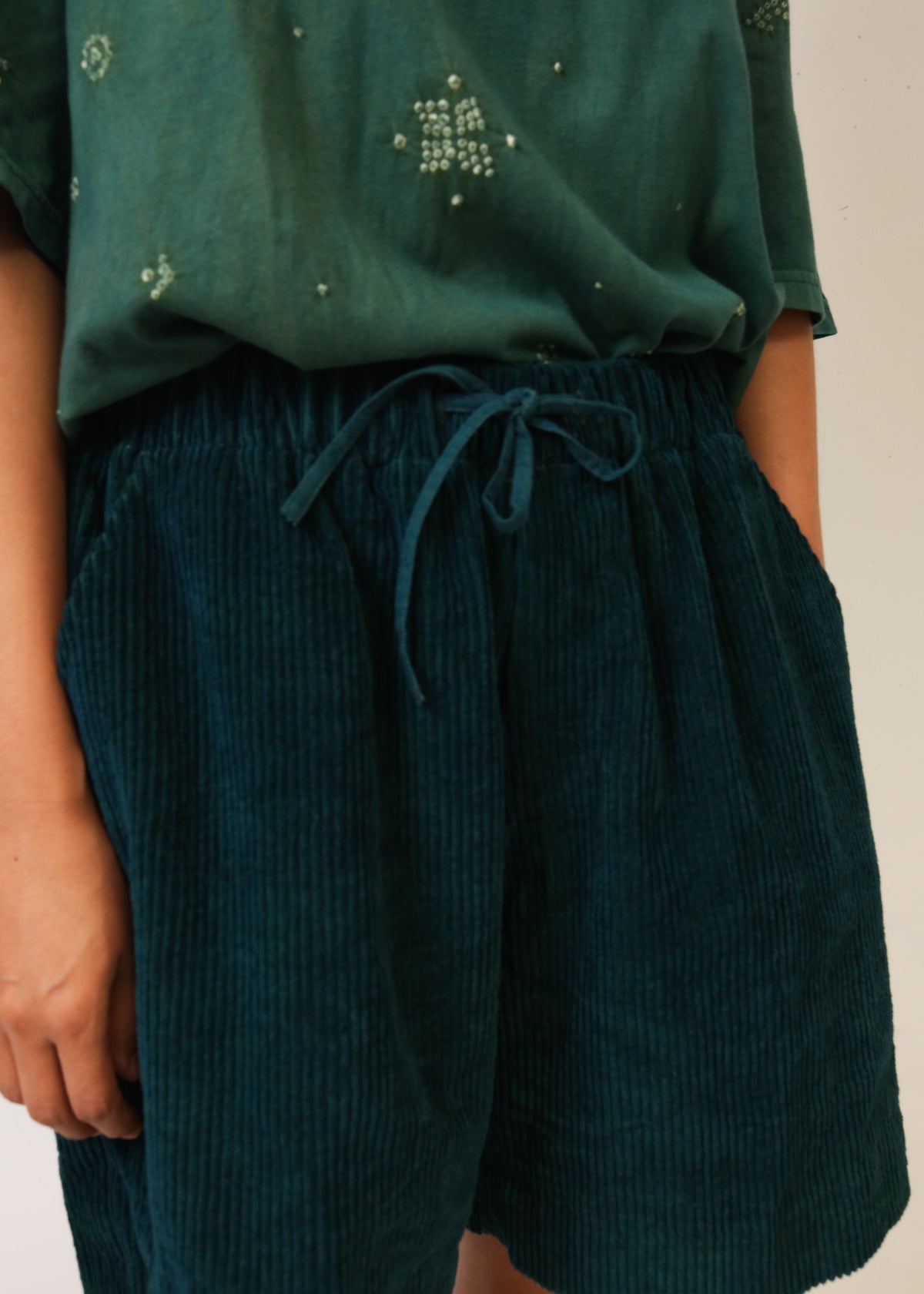 Unisex Corduroy Shorts in Bottle Green