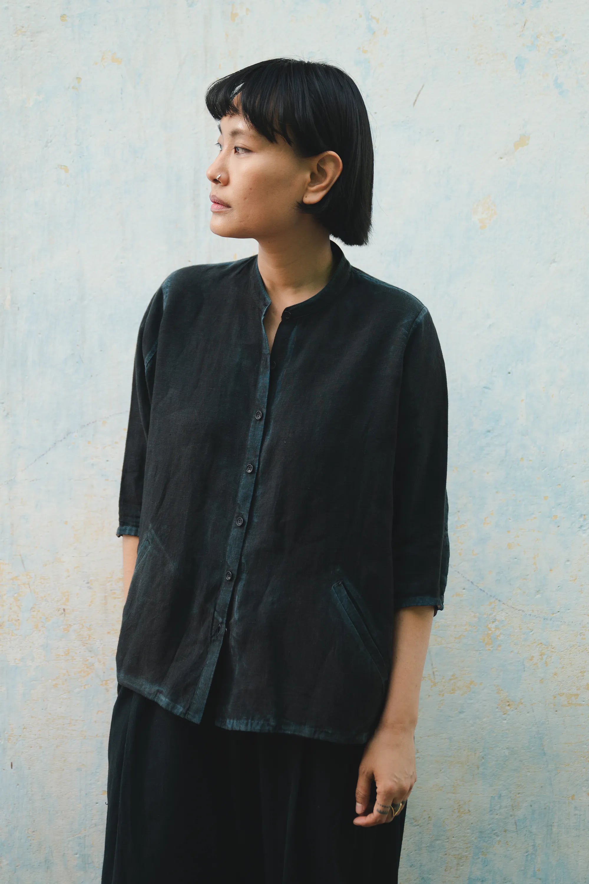Women Linen Shirt in Black