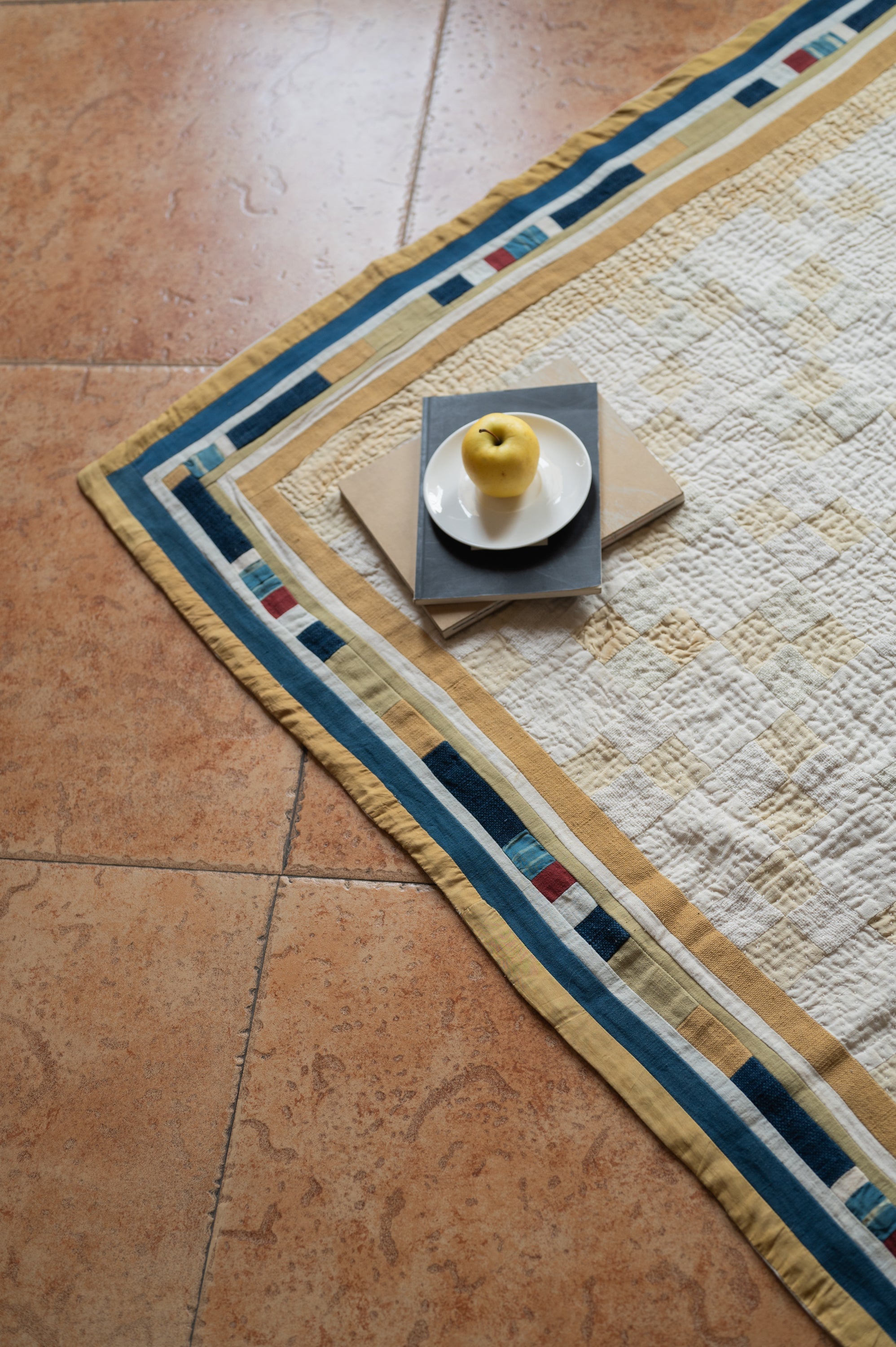 Hand Embroidered Patchwork Quilt in Shades Of Ecru