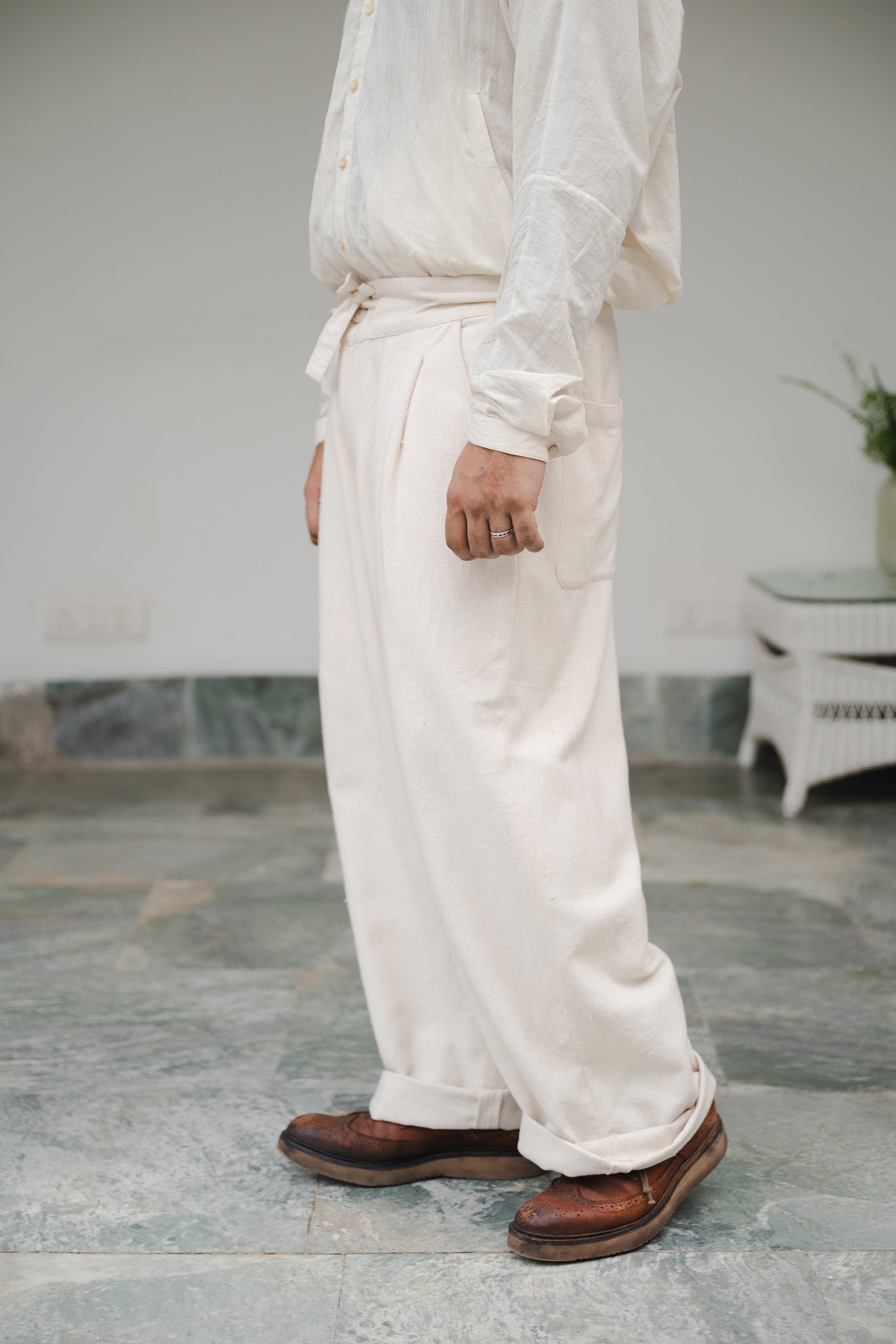 ECRU WIDE-LEG ORGANIC COTTON TROUSER