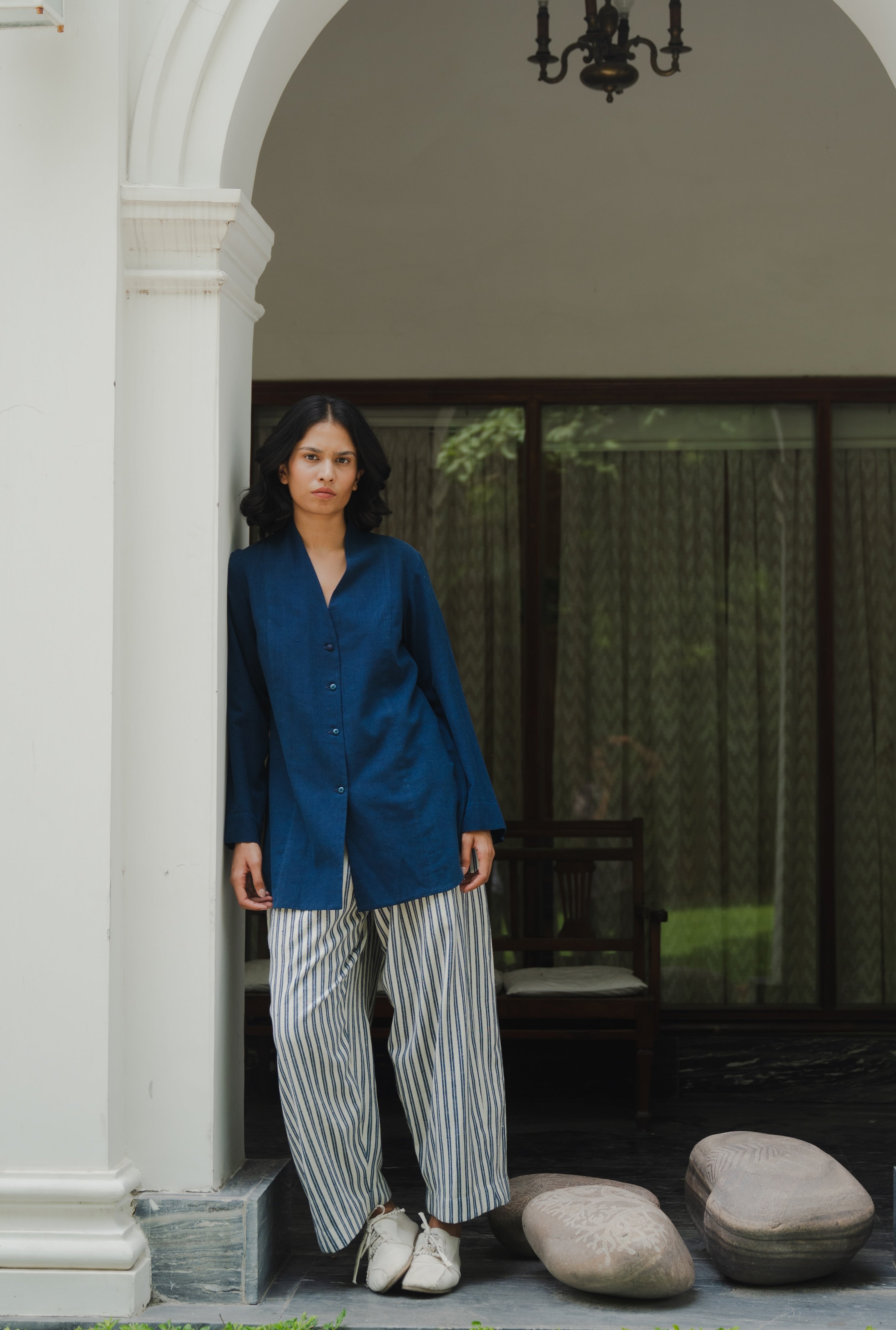 Button Down Tunic in Natural Indigo