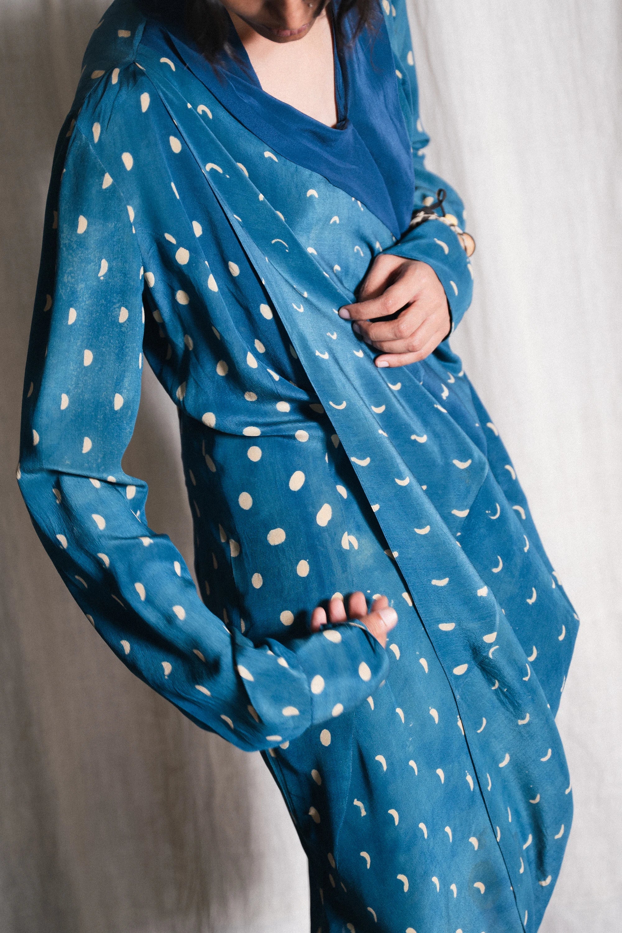 Vingilsel Drape Dress In Silk with Block Print