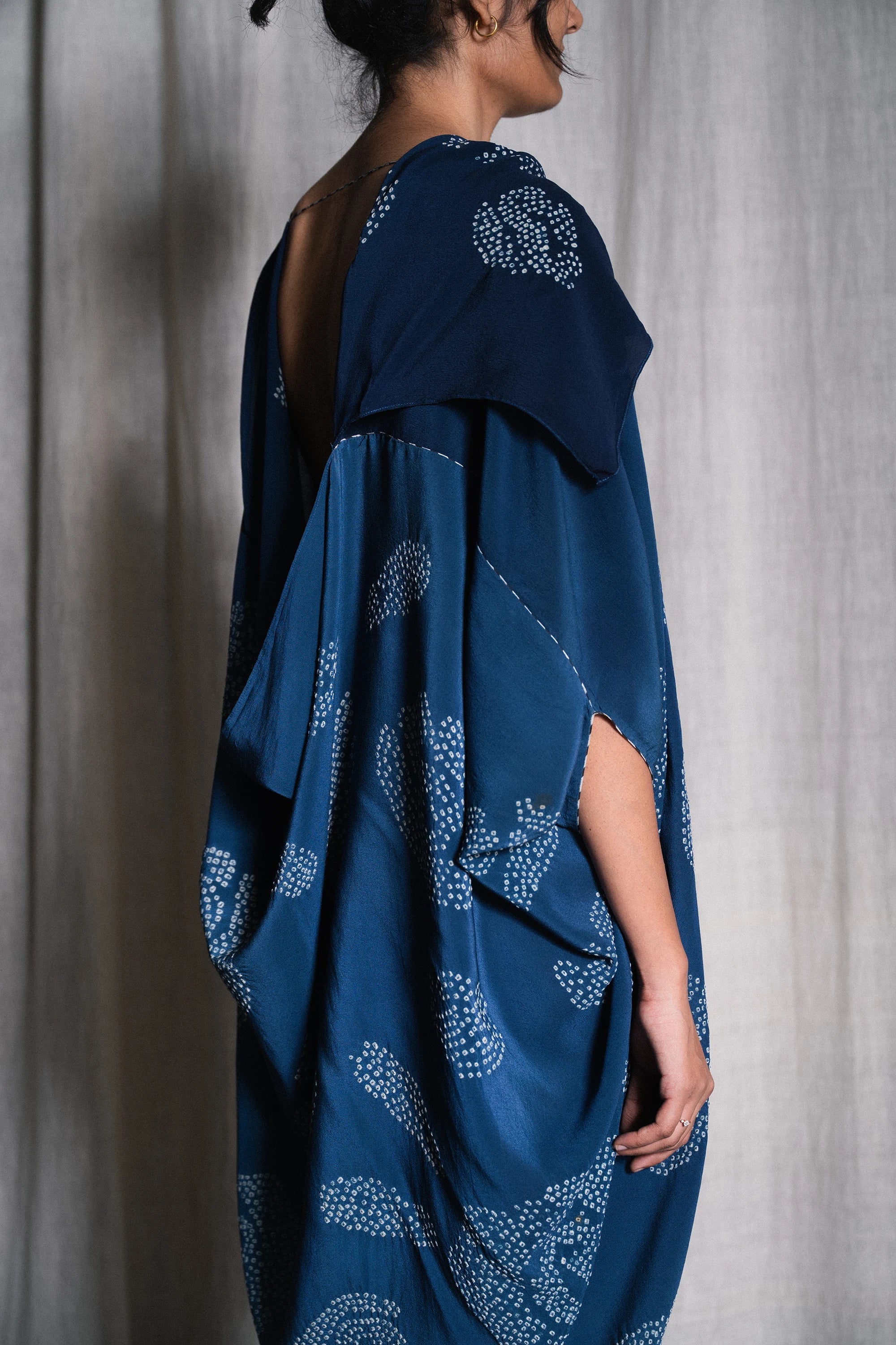 Violin Drape Dress Made In Silk with Bandhani