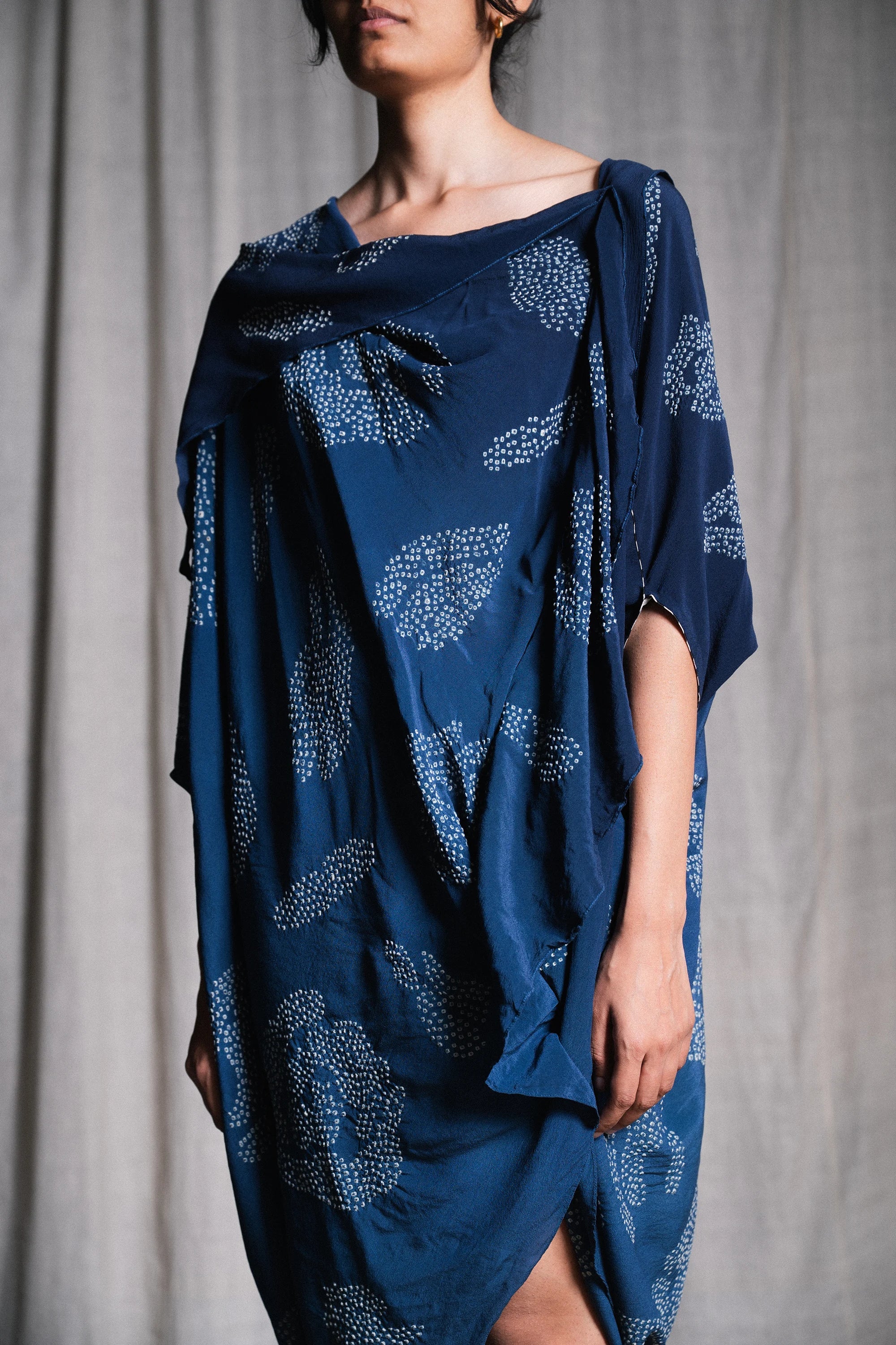 Violin Drape Dress Made In Silk with Bandhani