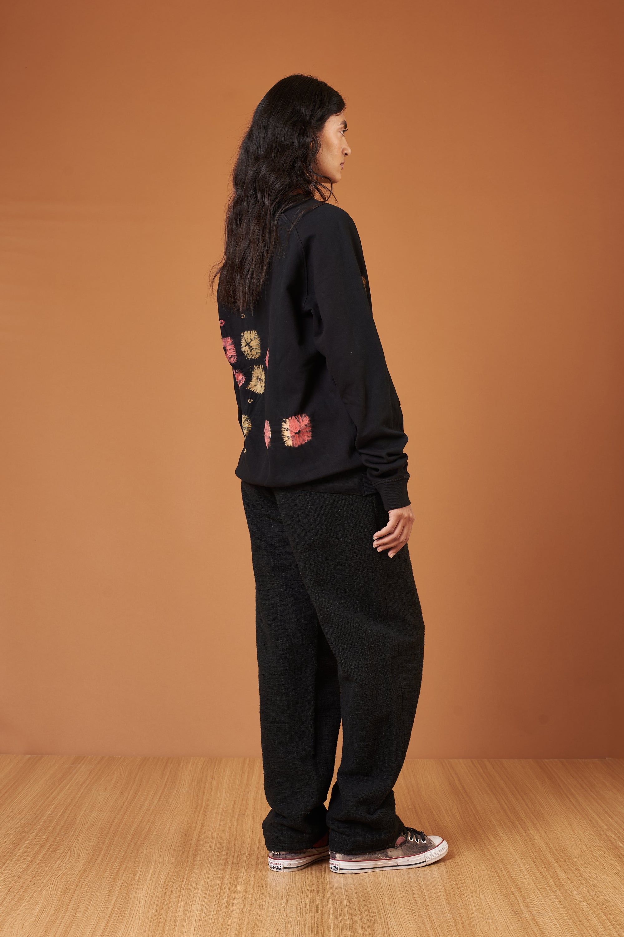 BLACK UNISEX DRAWSTRING TEXTURED TROUSERS