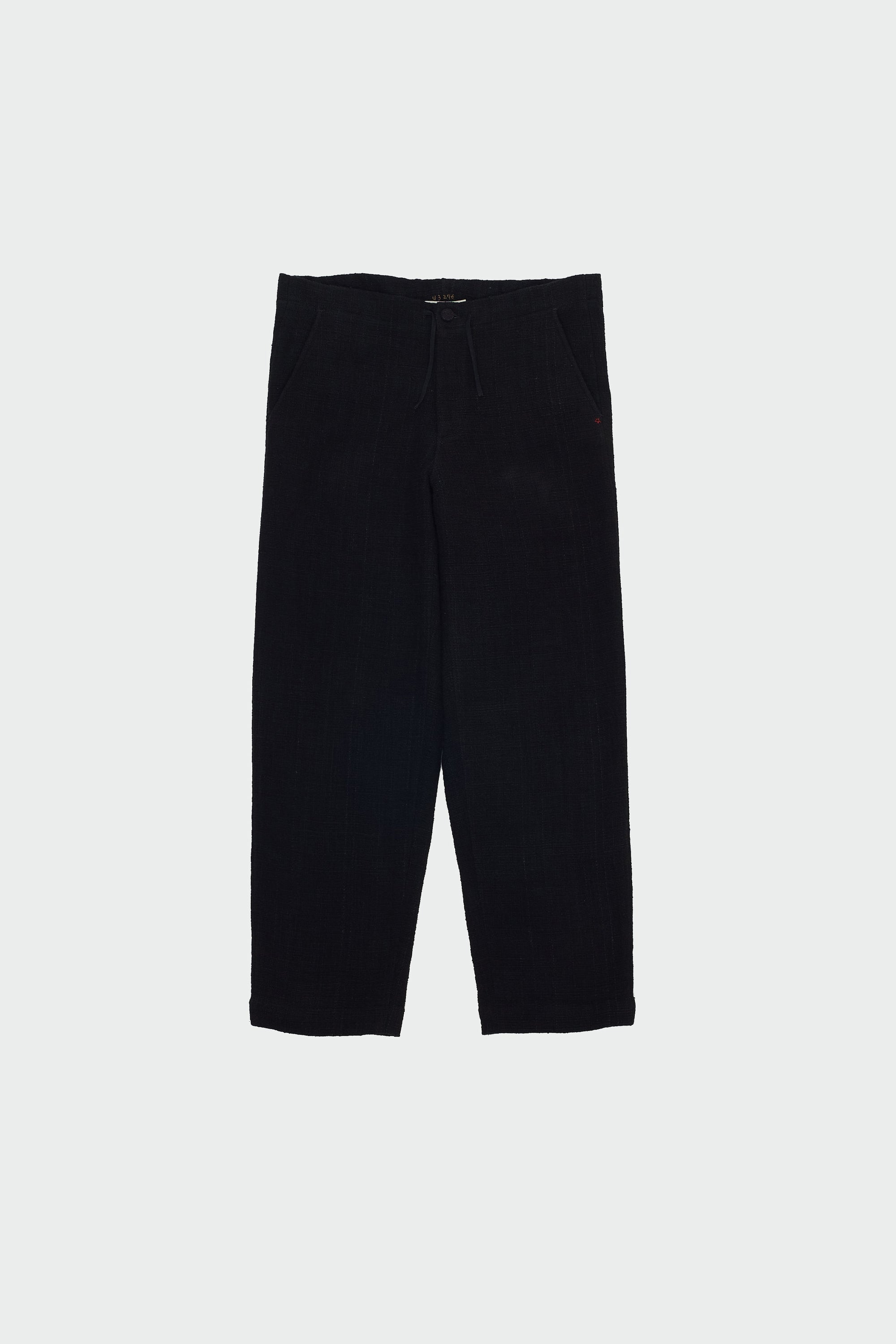 BLACK UNISEX DRAWSTRING TEXTURED TROUSERS