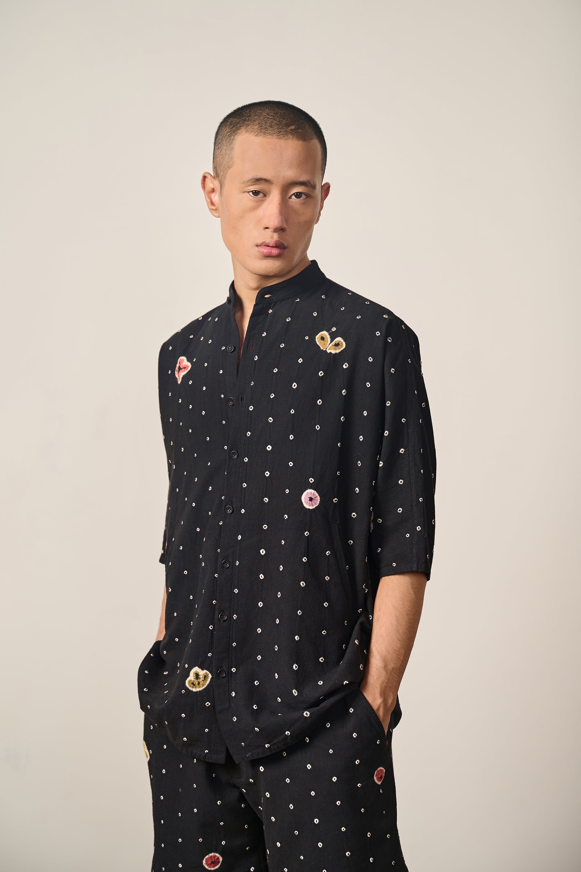 All-Over Bandhani Kimono Half Sleeve Shirt