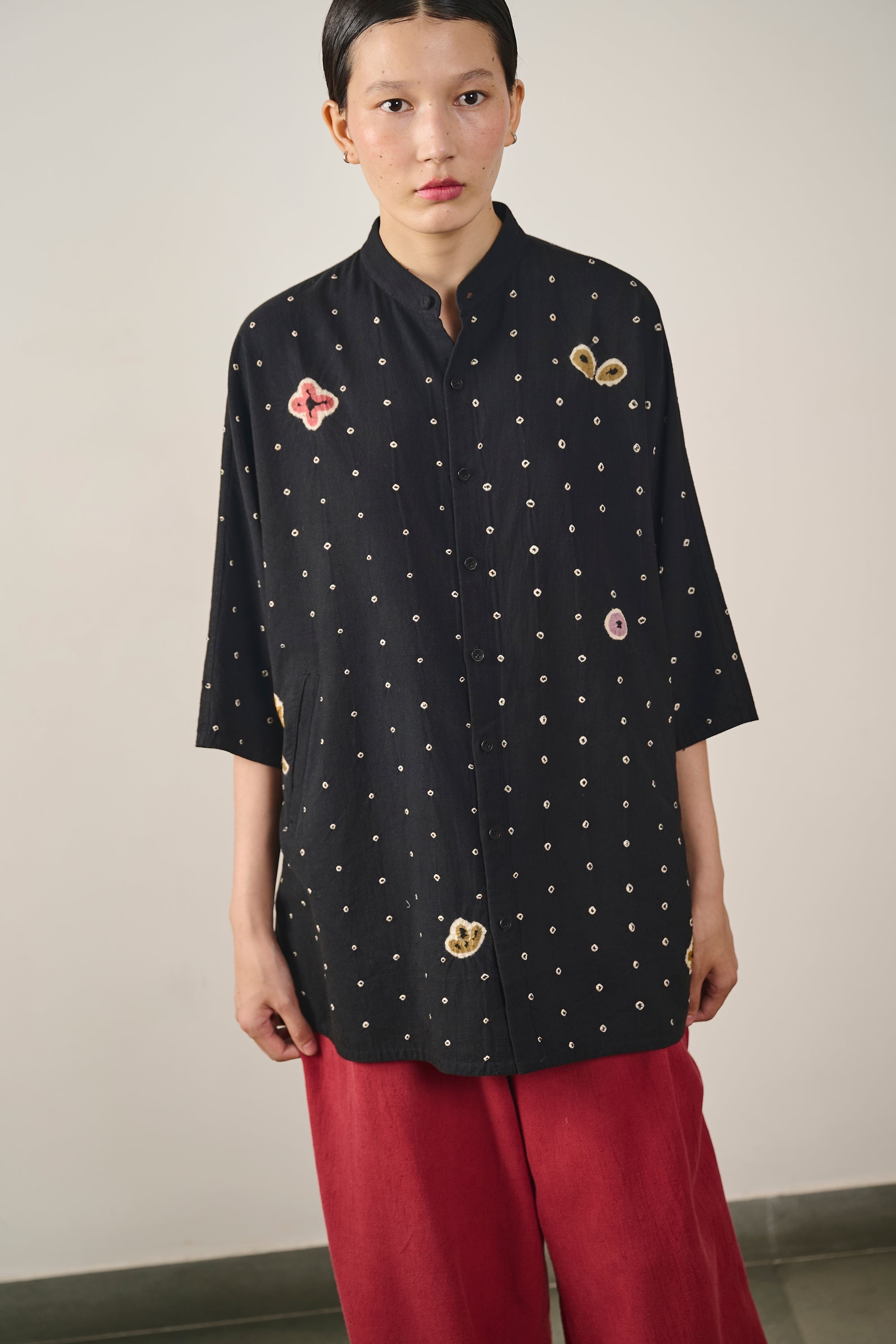 All-Over Bandhani Kimono Half Sleeve Shirt