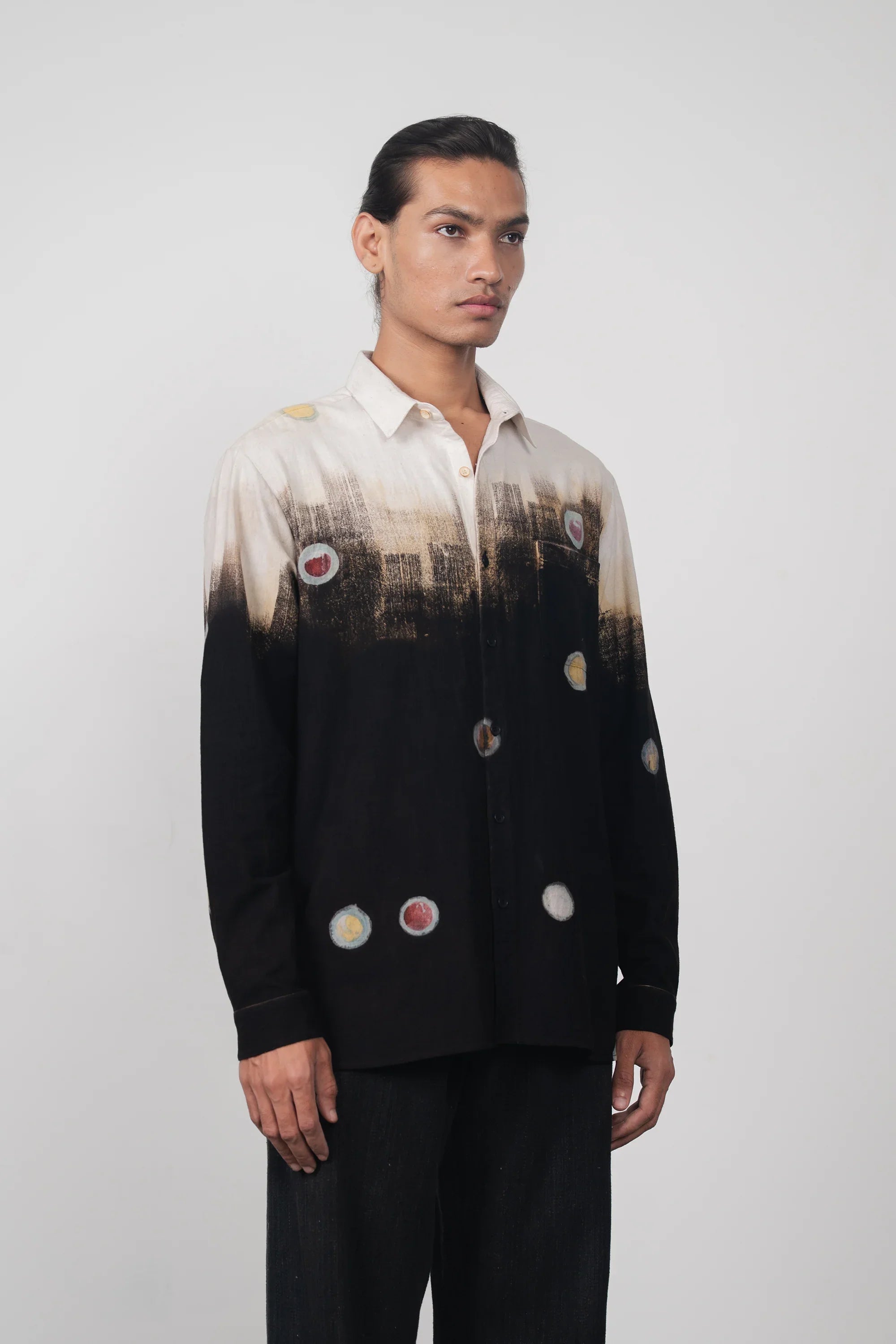 Cotton Shirt with Handpainted Brush Strokes