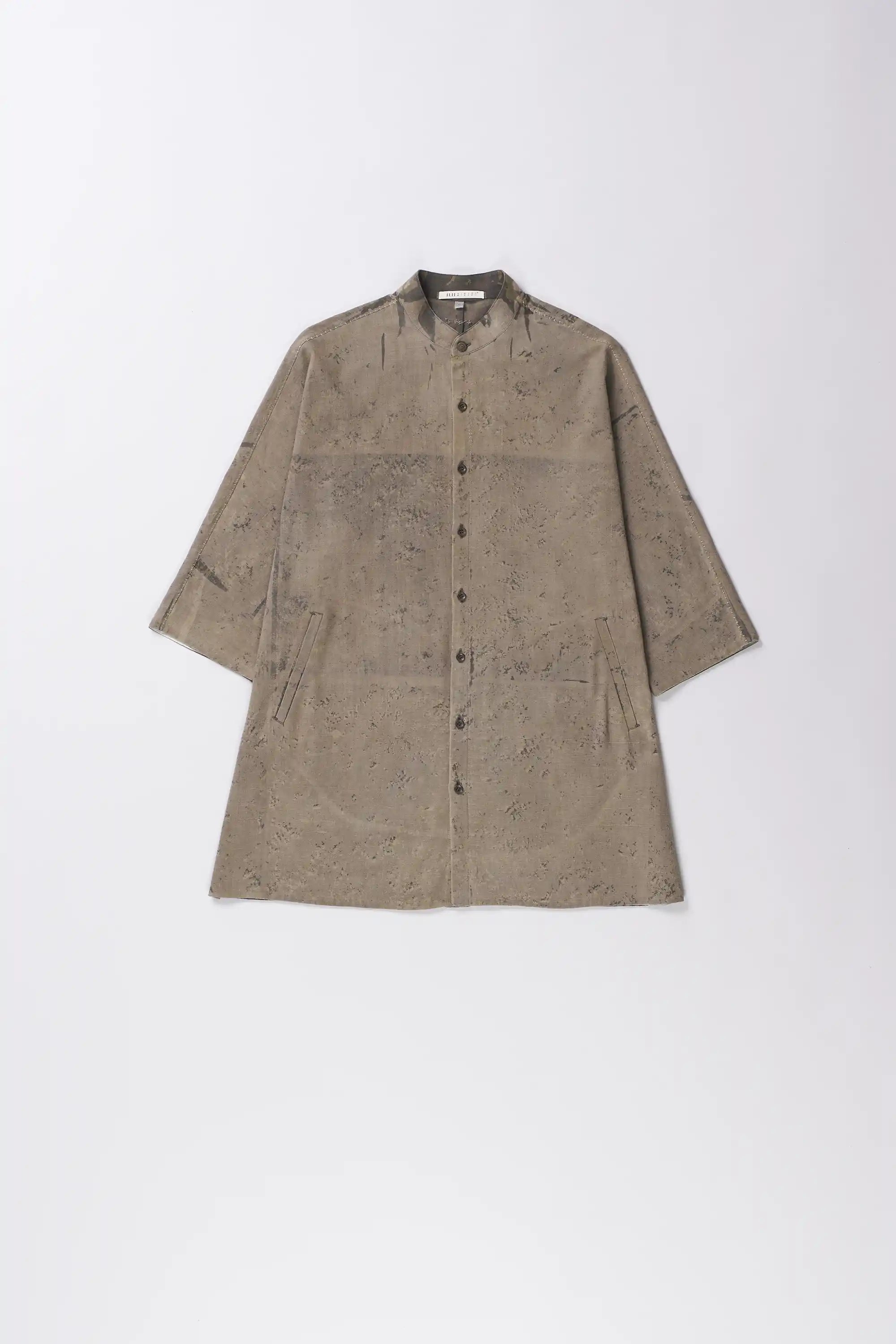Front image of khaki green cotton shirt